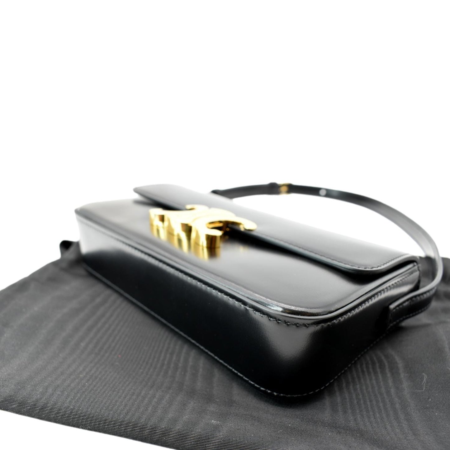CELINE Triomphe Calfskin Leather Shoulder Bag Black
