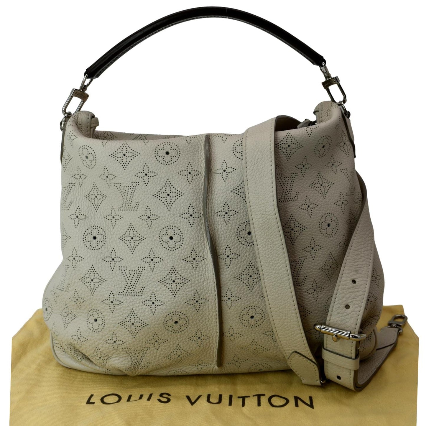 Louis Vuitton Selene PM Mahina Leather Tote Shoulder Bag Cream