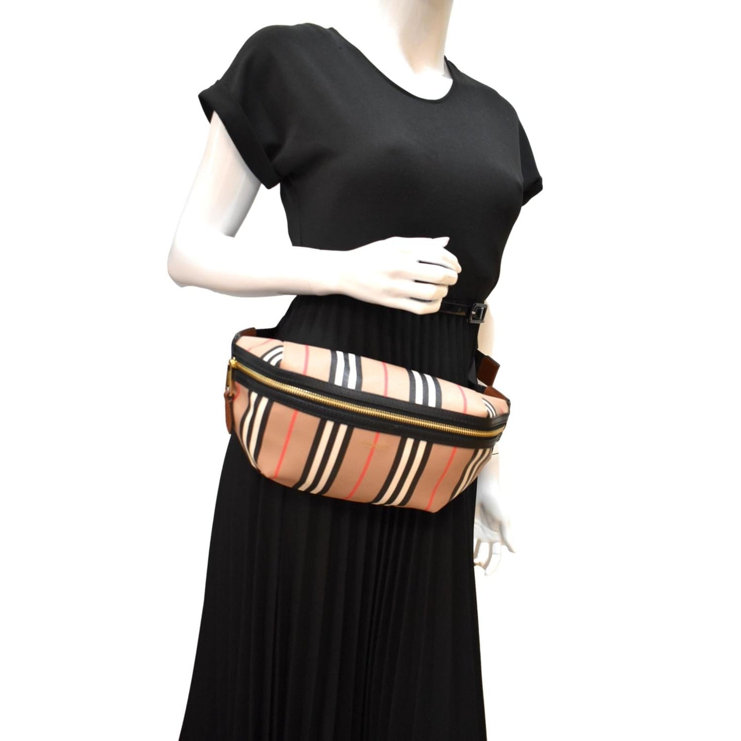 BURBERRY Icon Stripe Sonny E-Canvas Bum Bag Archive Beige