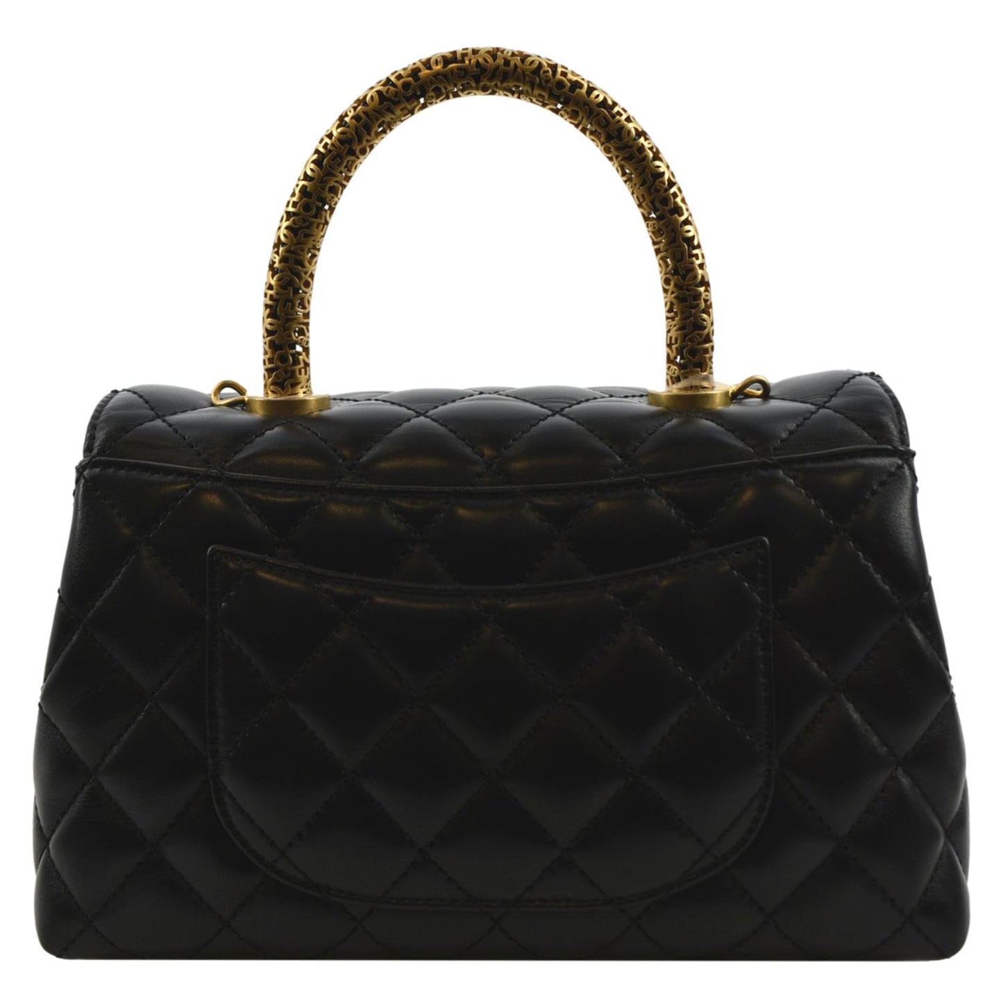 CHANEL Coco Mini Top Metal Handle Lambskin Leather Shoulder Bag Black