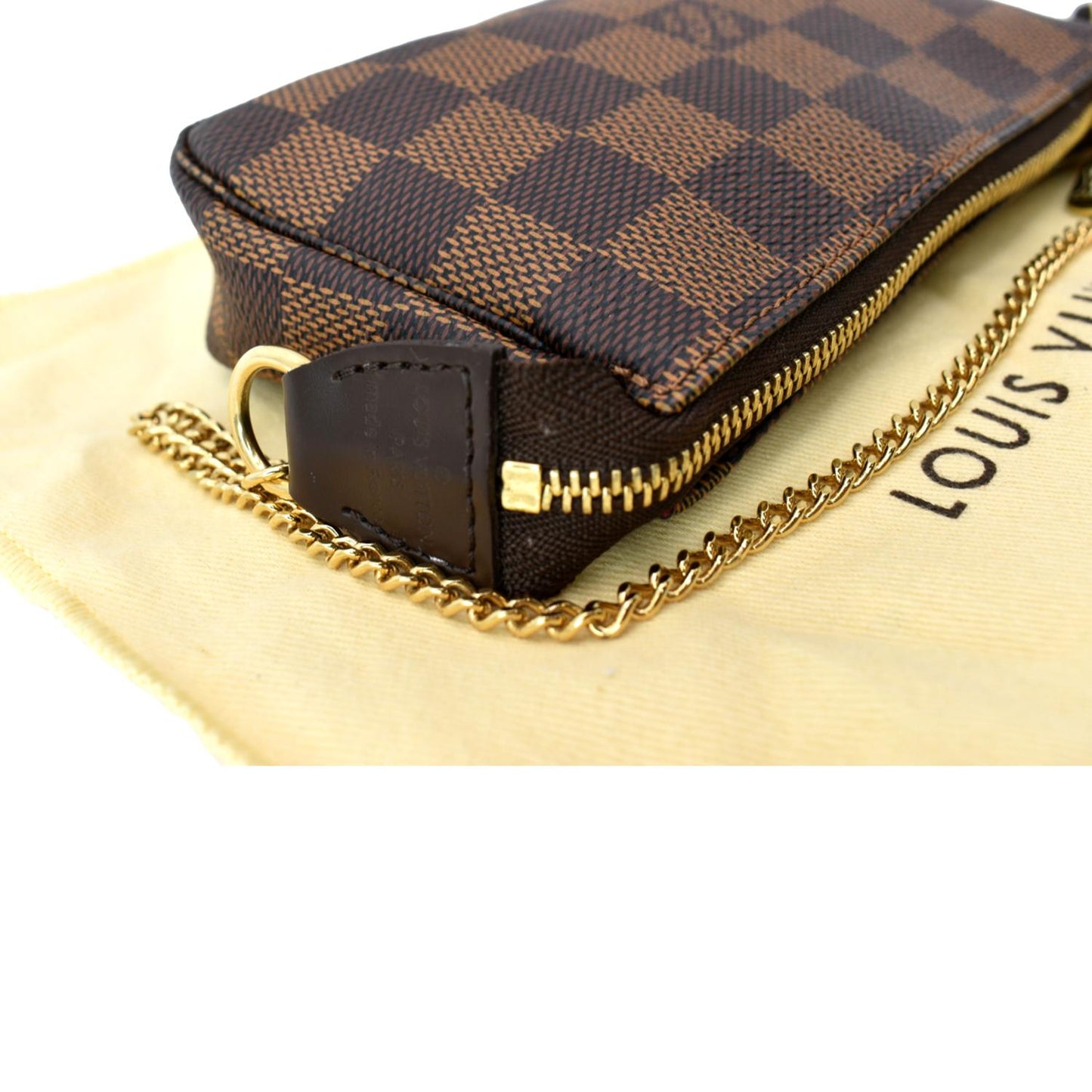 LOUIS VUITTON Mini Pochette Damier Ebene Accessories Pouch Brown