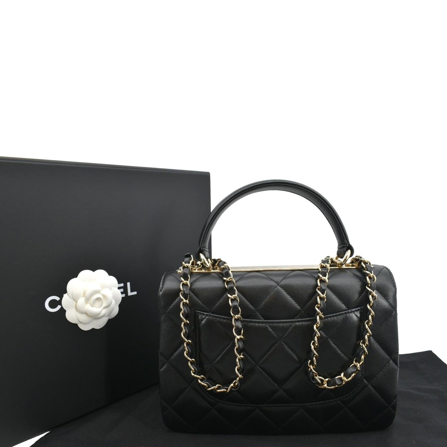 CHANEL Small Trendy CC Quilted Lambskin Dual Handle Flap Shoulder Bag Black