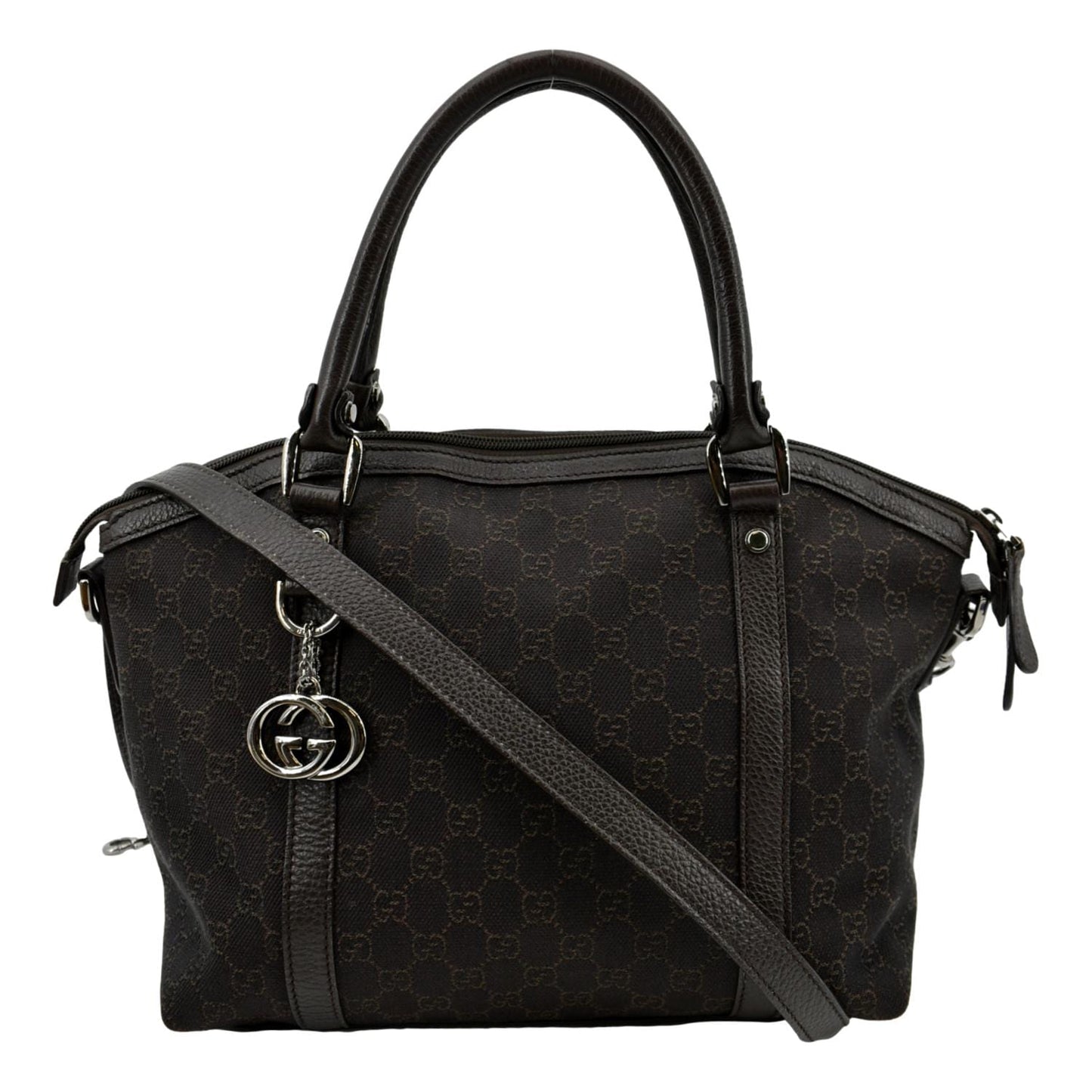 GUCCI Top Handle GG Canvas Tote Crossbody Bag Brown 341503