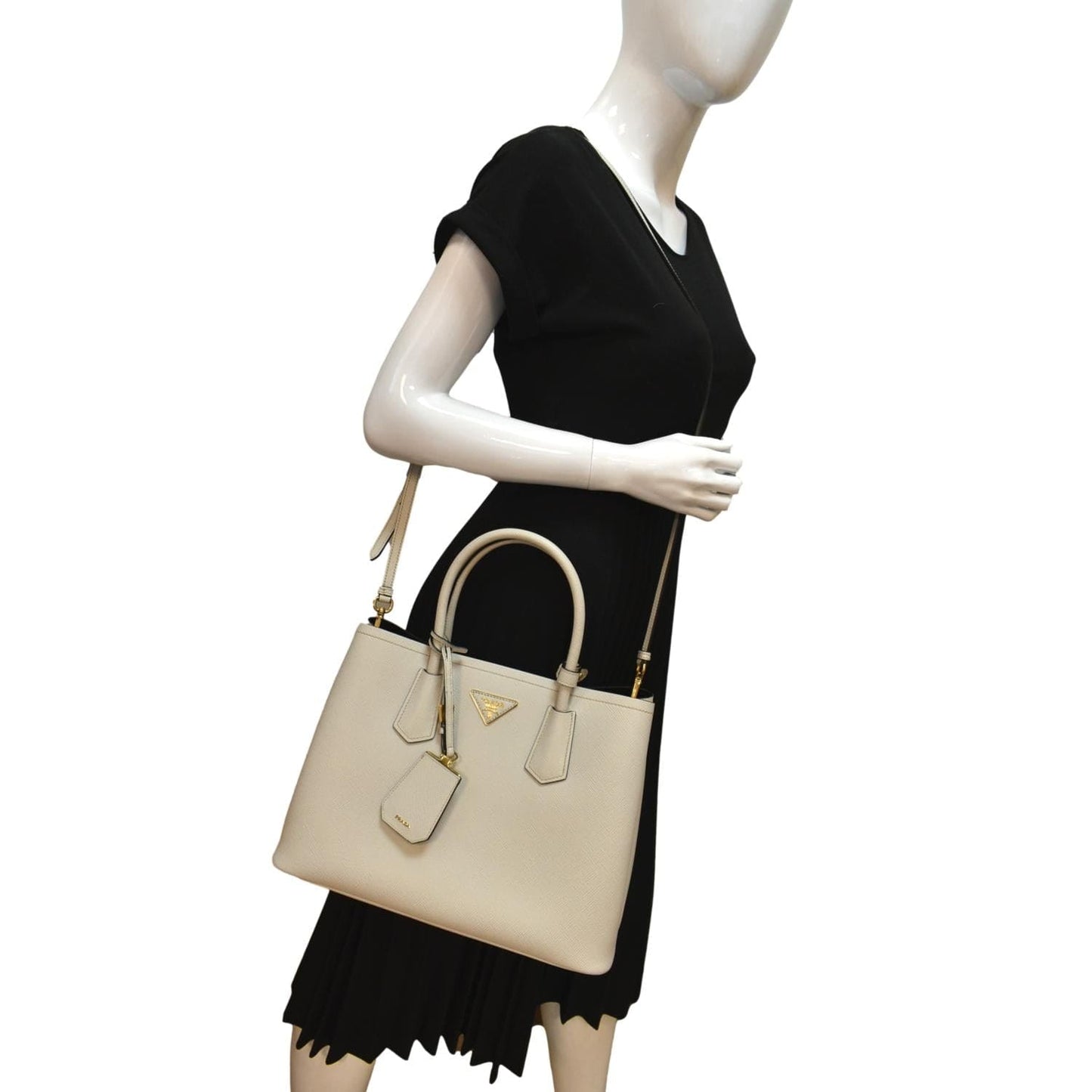 PRADA Medium Double Saffiano Leather Crossbody Bag White  - Hot Deals