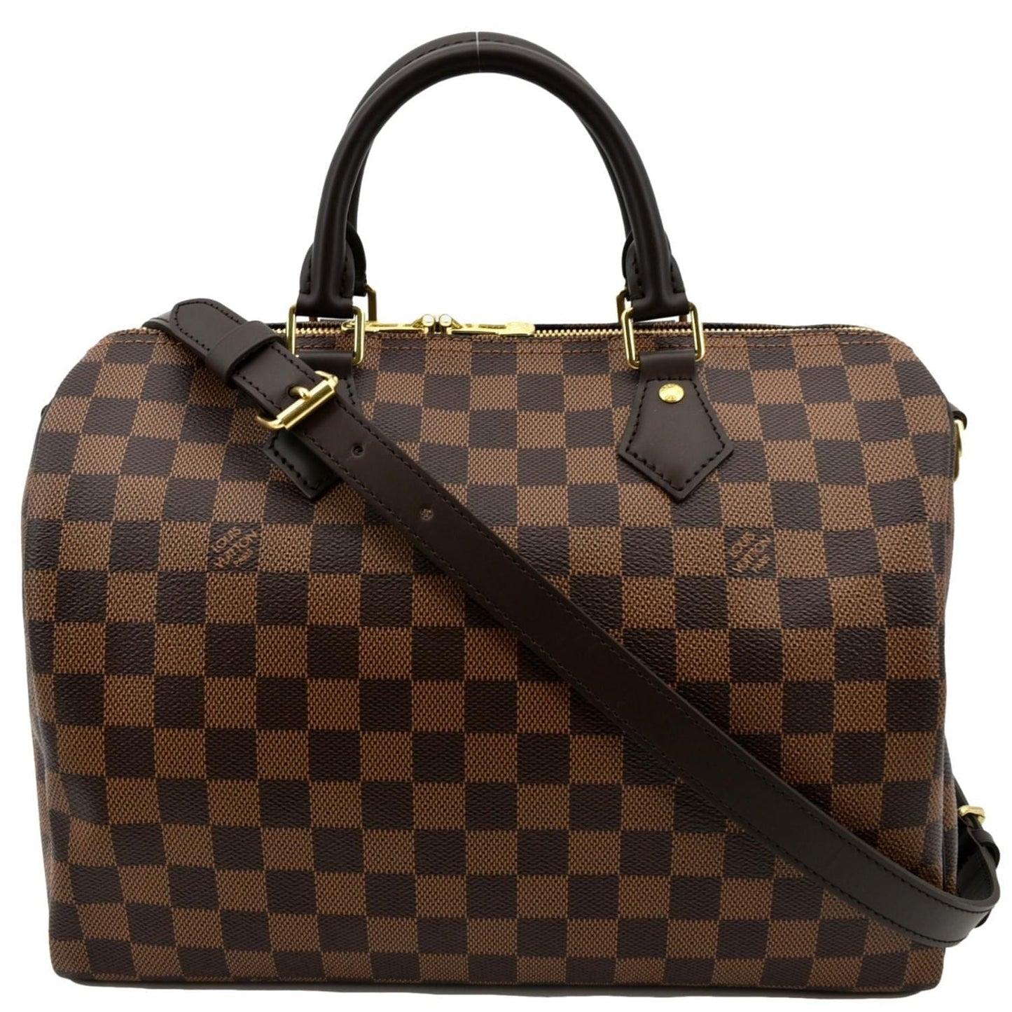 LOUIS VUITTON Speedy 30 Bandouliere Damier Ebene Satchel Bag Brown