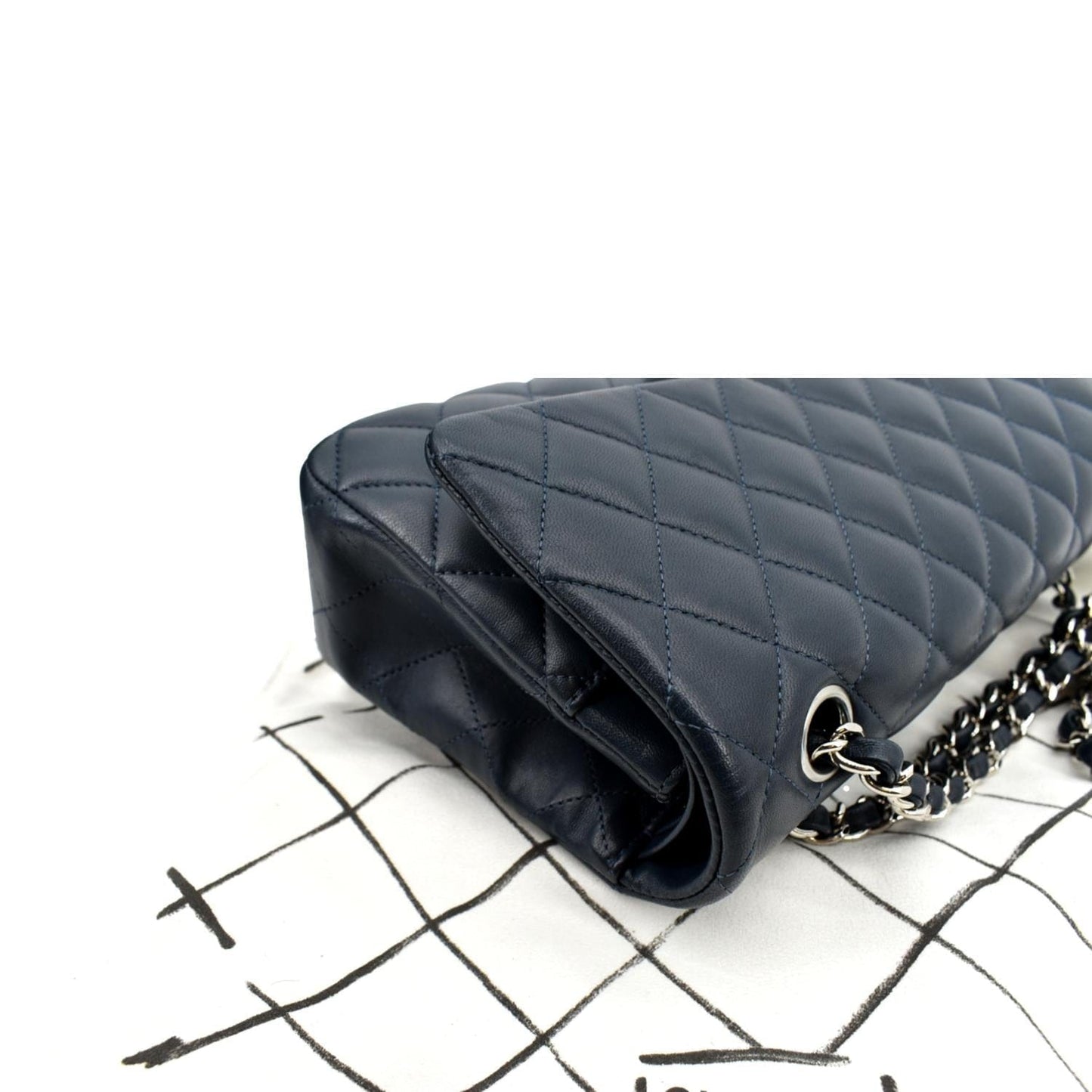 CHANEL Classic Flap Medium Leather Shoulder Bag Blue