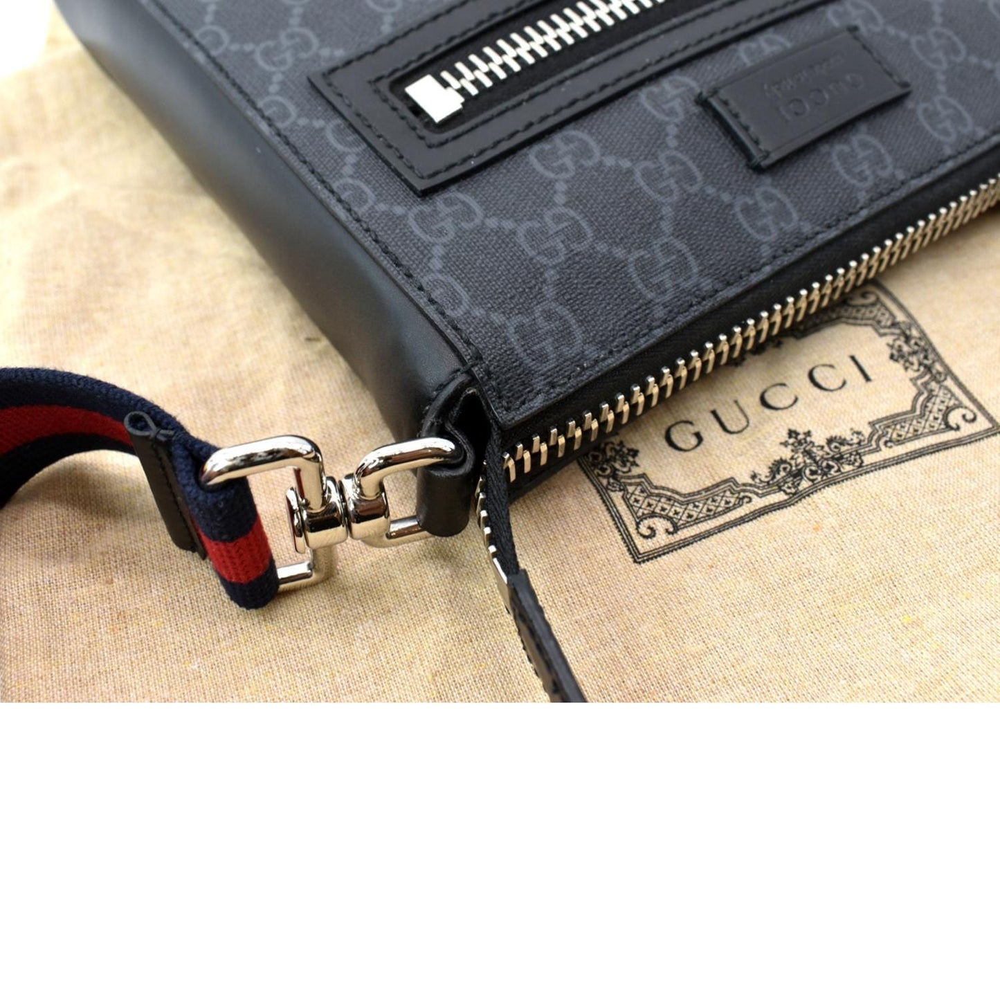GUCCI Small GG Supreme Canvas Messenger Bag Black 523599