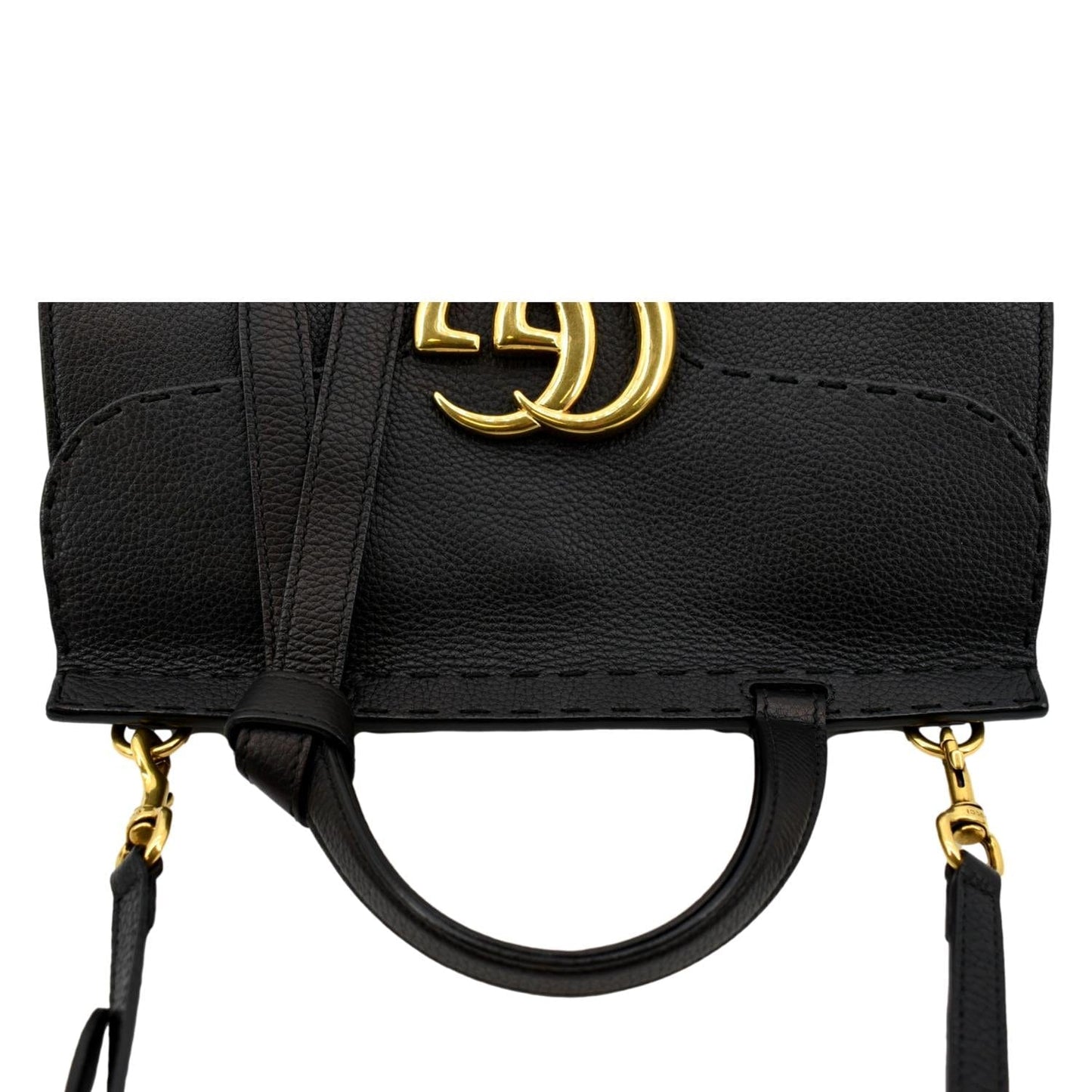 GUCCI GG Marmont Leather Top Handle Shoulder Bag Black 442622