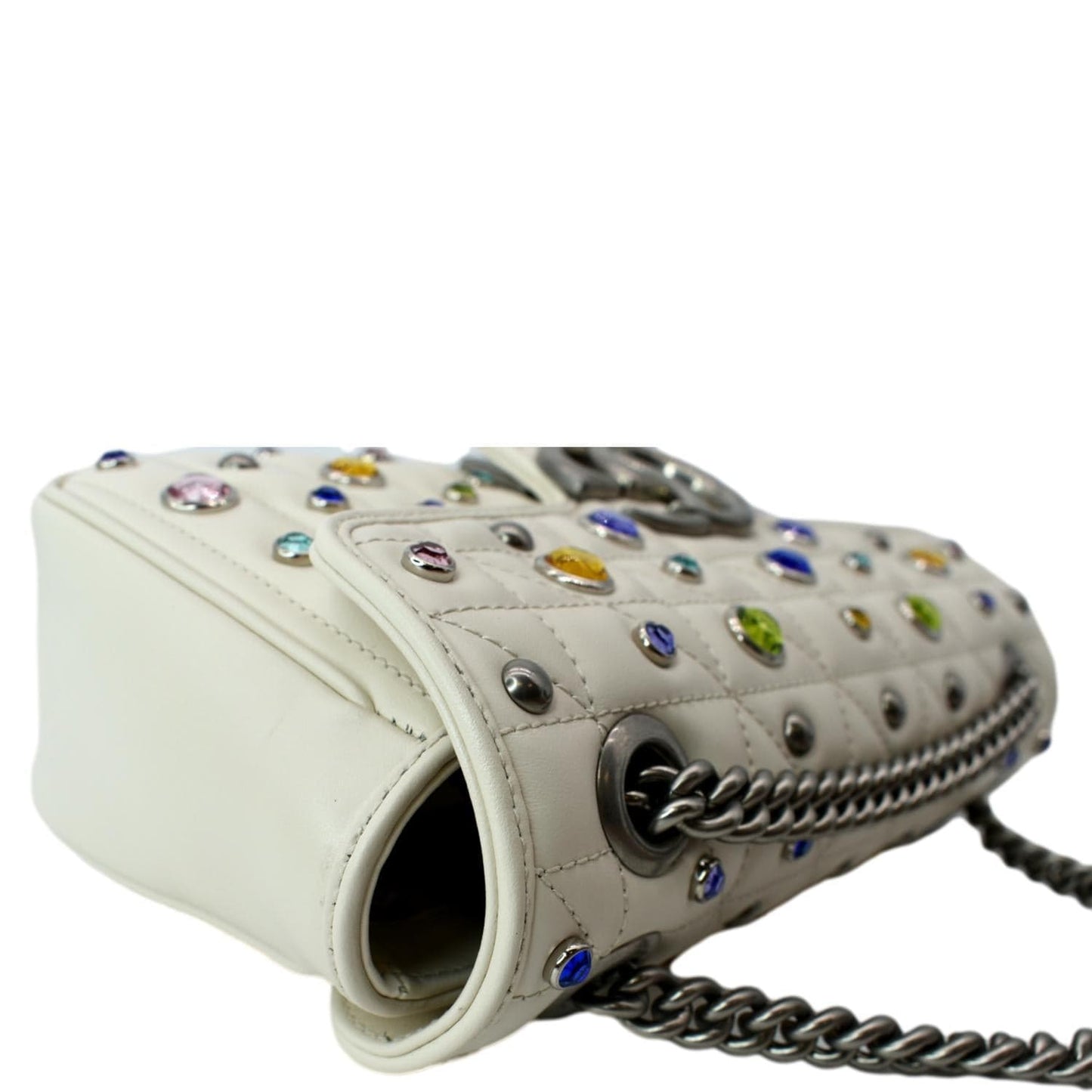 GUCCI GG Marmont Crystal-Embellished Crossbody Bag White 443497