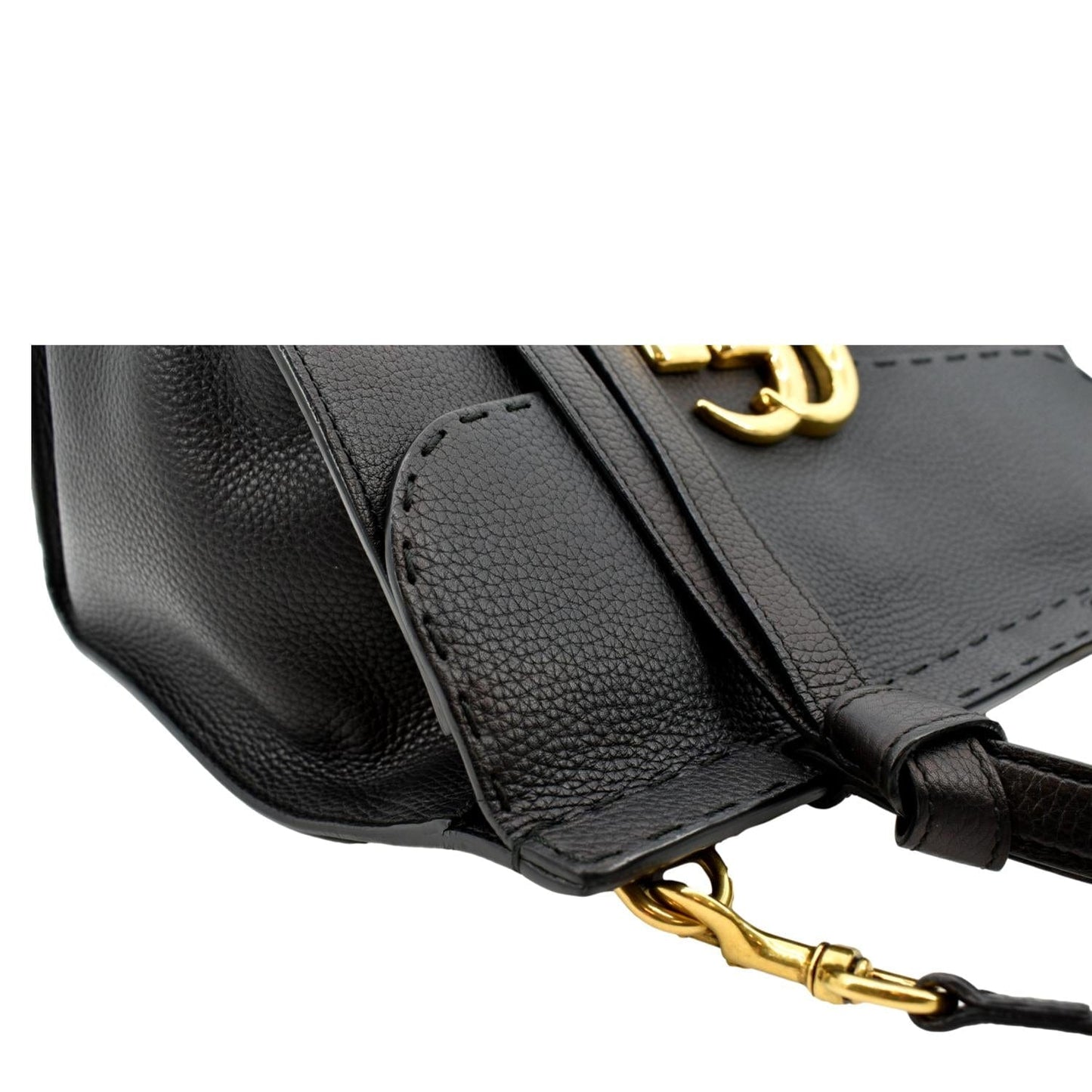 GUCCI GG Marmont Leather Top Handle Shoulder Bag Black 442622