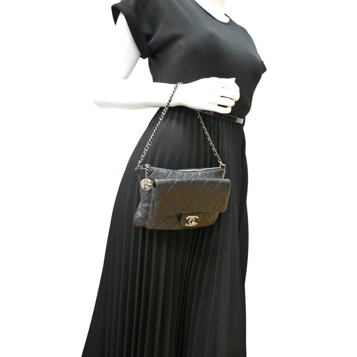 CHANEL Mineral Nights Flap Quilted Leather Shoulder Bag Black