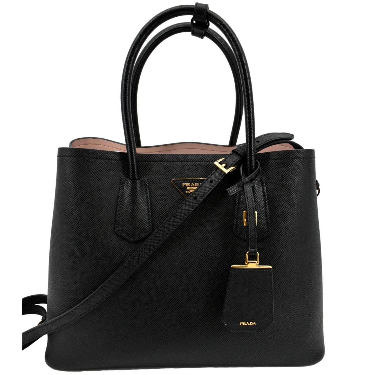 PRADA Medium Double Saffiano Leather Crossbody Bag Black