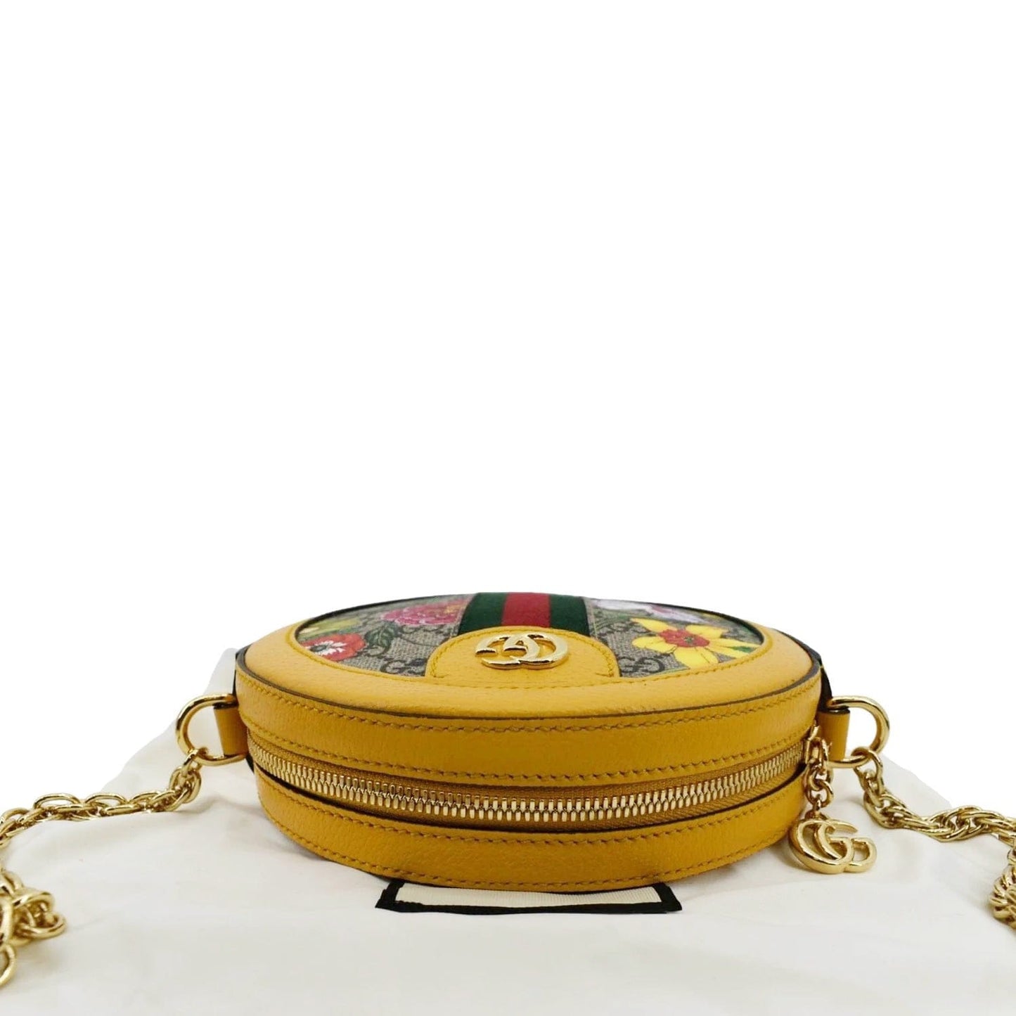 GUCCI Ophidia Mini Flora GG Round Supreme Monogram Web Crossbody Bag Yellow 550618