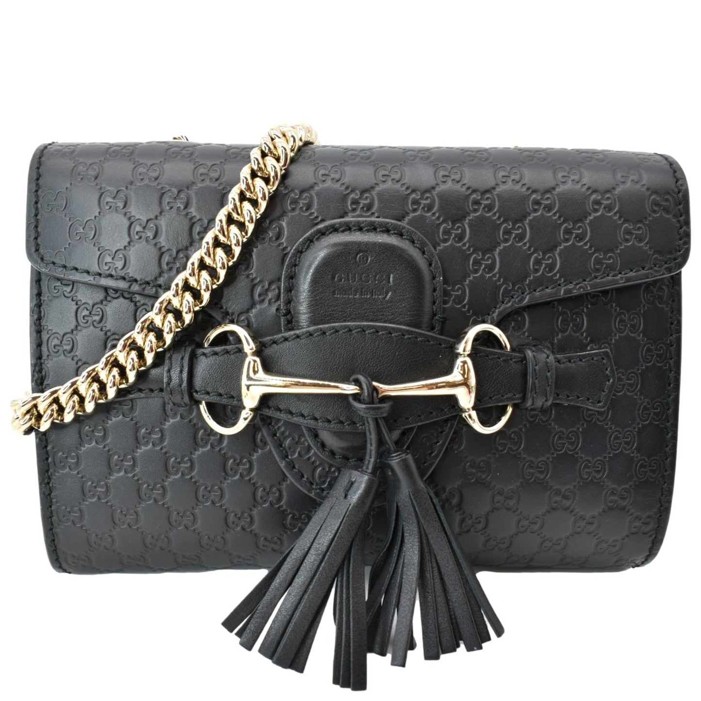 GUCCI Emily Mini Micro GG Leather Shoulder Bag Black 449636