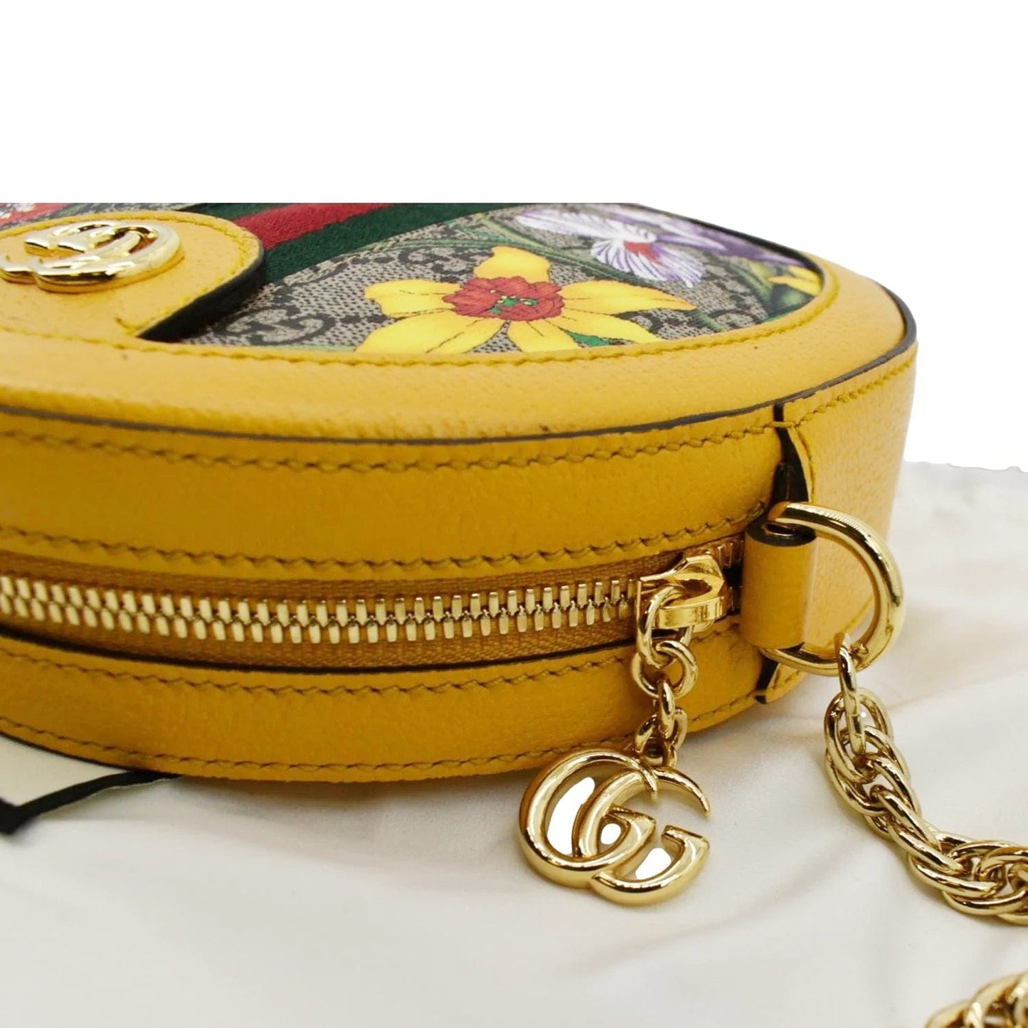 GUCCI Ophidia Mini Flora GG Round Supreme Monogram Web Crossbody Bag Yellow 550618