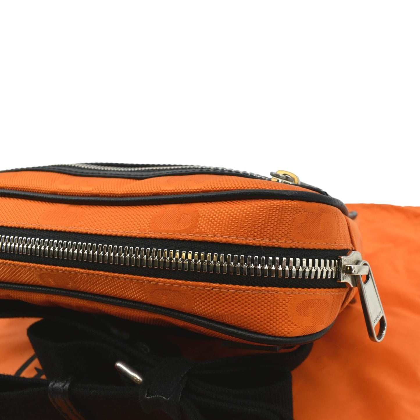 GUCCI Of The Grid Nylon Leather Belt Bag Orange 631341