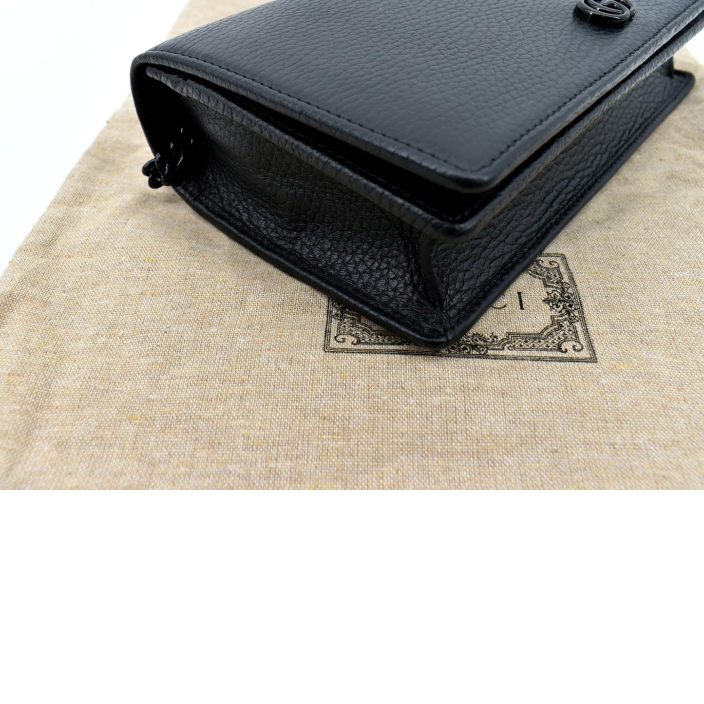 GUCCI GG Marmont WOC Leather Chain Crossbody Bag Black 497985