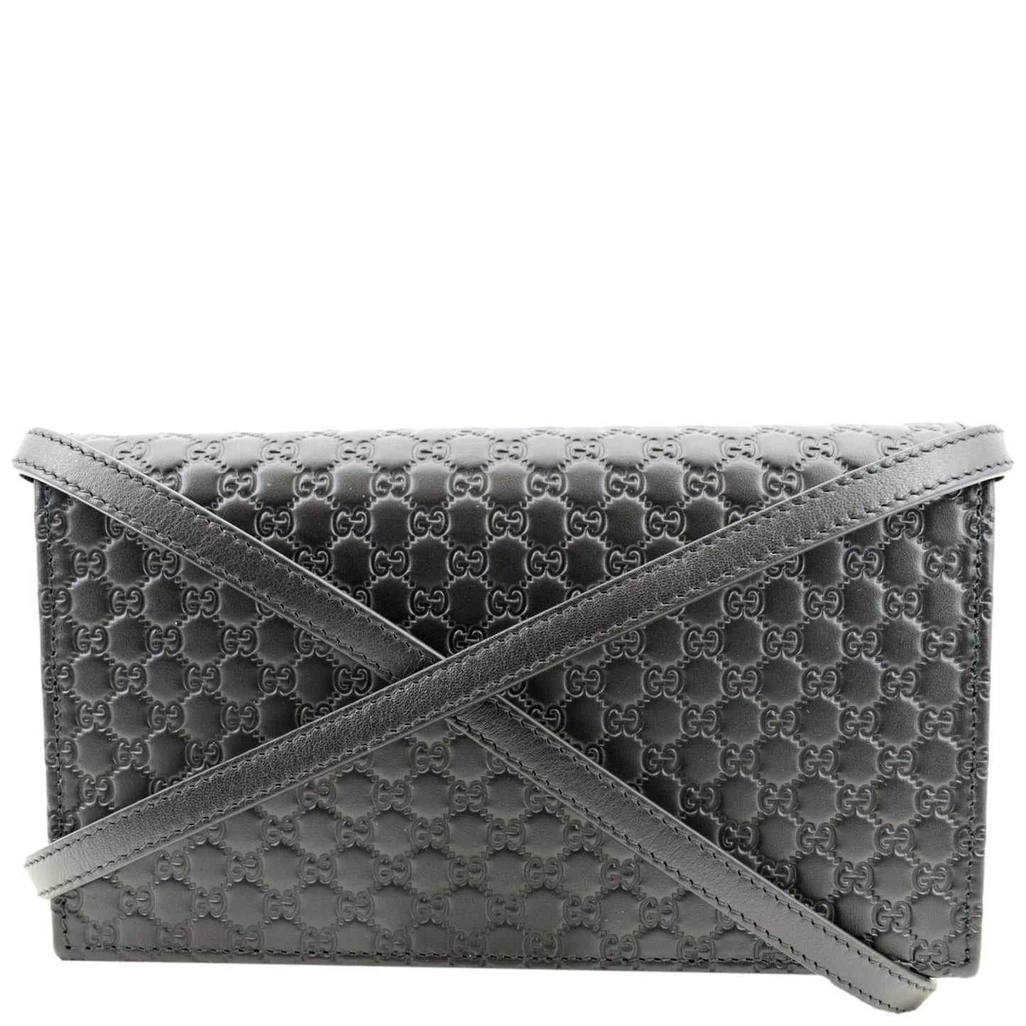 GUCCI Micro GG Leather Crossbody Wallet Black 466507