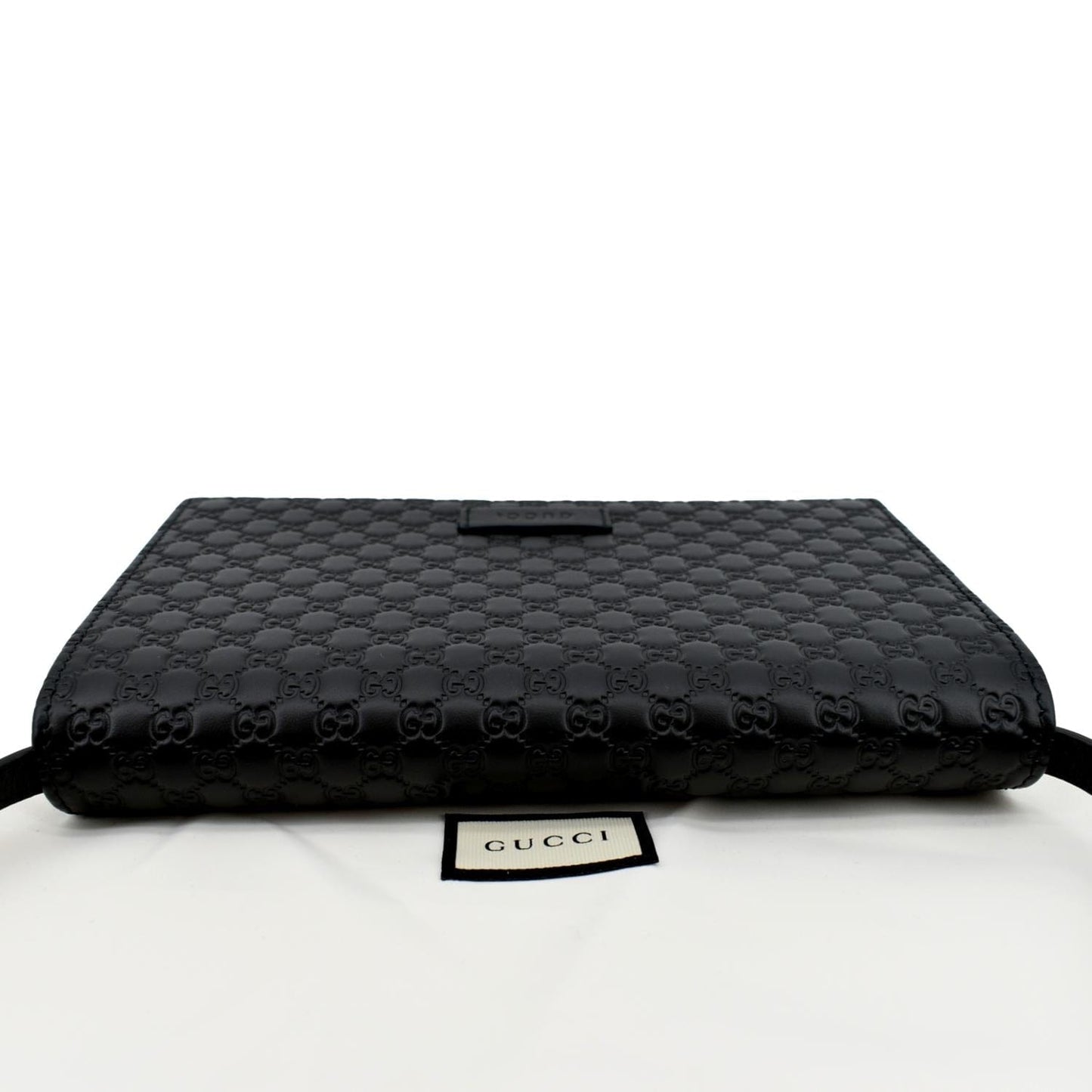 GUCCI Micro GG Leather Crossbody Wallet Black 466507