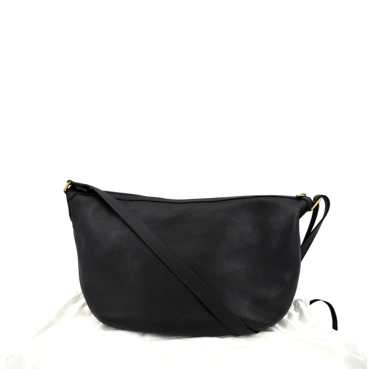 GUCCI Half Moon Logo Calfskin Leather Hobo Shoulder Bag Black 523588