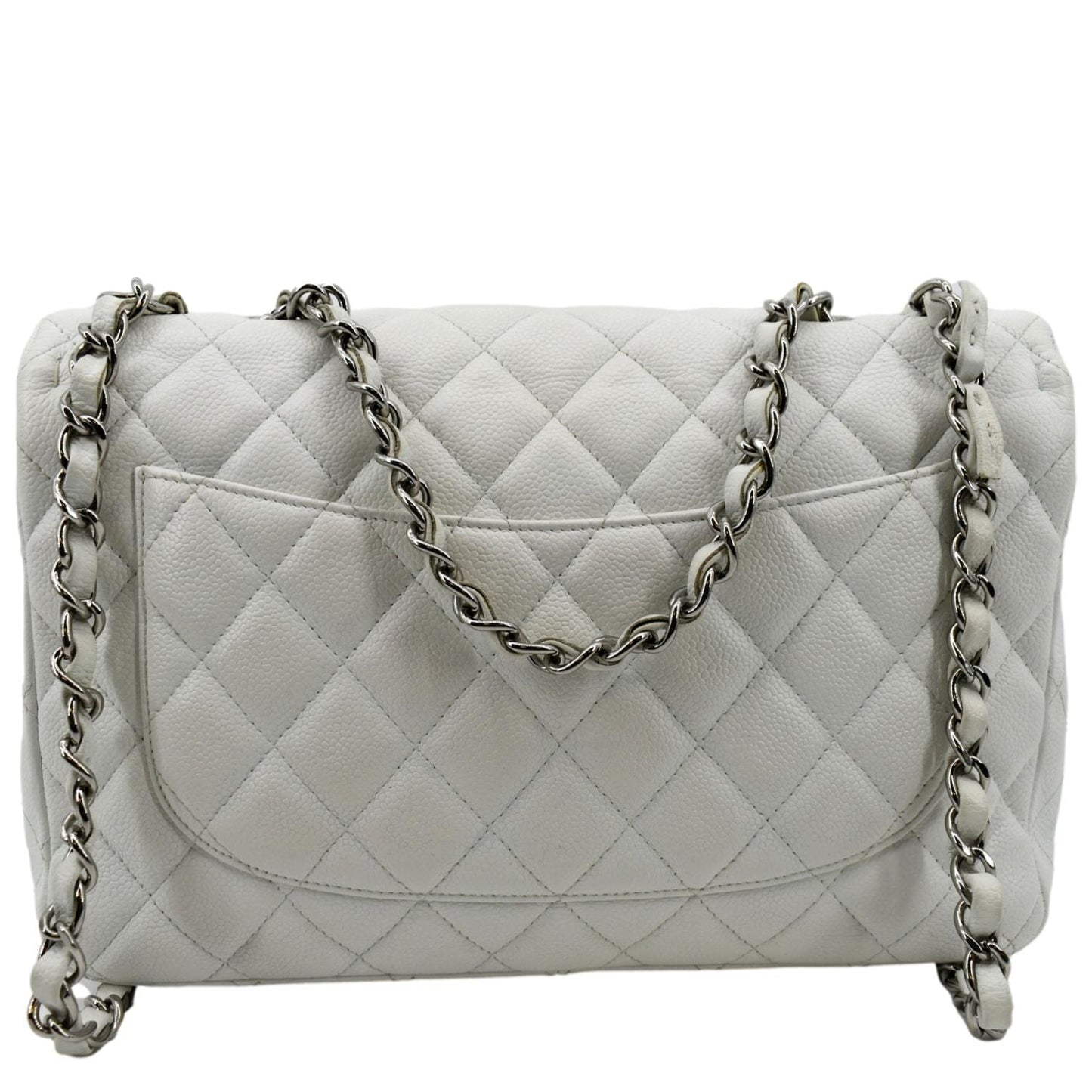 CHANEL Classic Jumbo Flap Caviar Leather Shoulder Bag White - Hot Deals