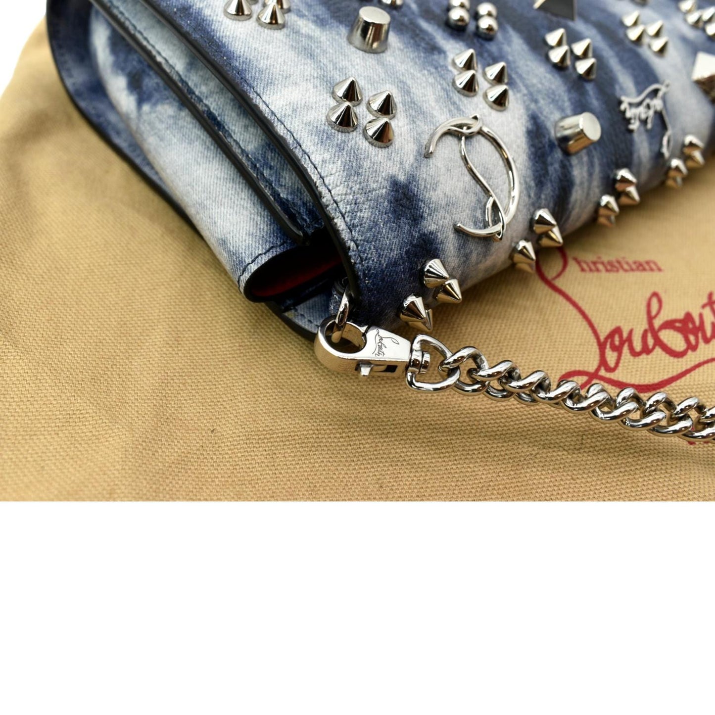 CHRISTIAN LOUBOUTIN Paloma Leather Patent Pearl Spikes Crossbody Bag Blue