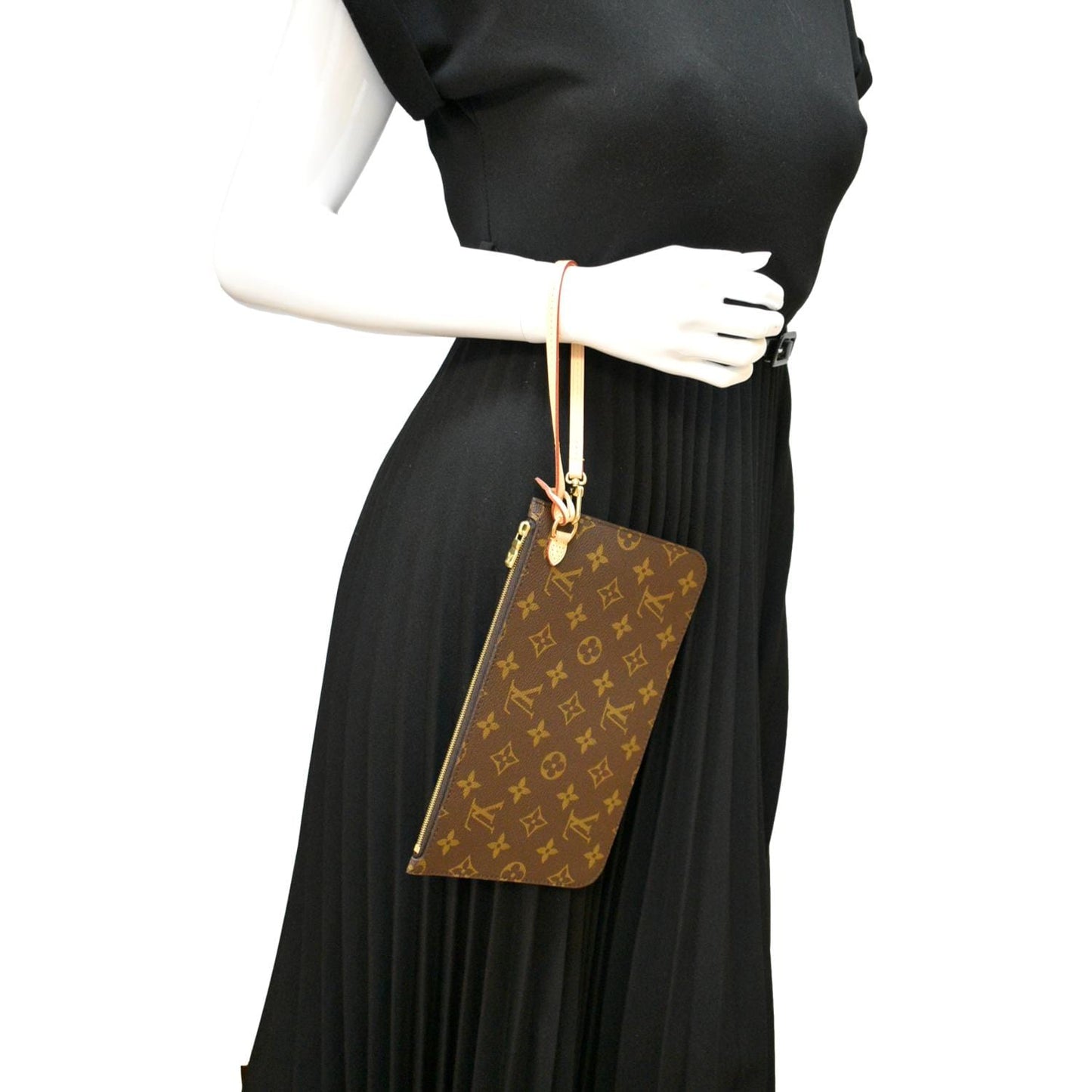 LOUIS VUITTON  Neverfull Monogram Canvas Pochette Wristlet Pouch Brown