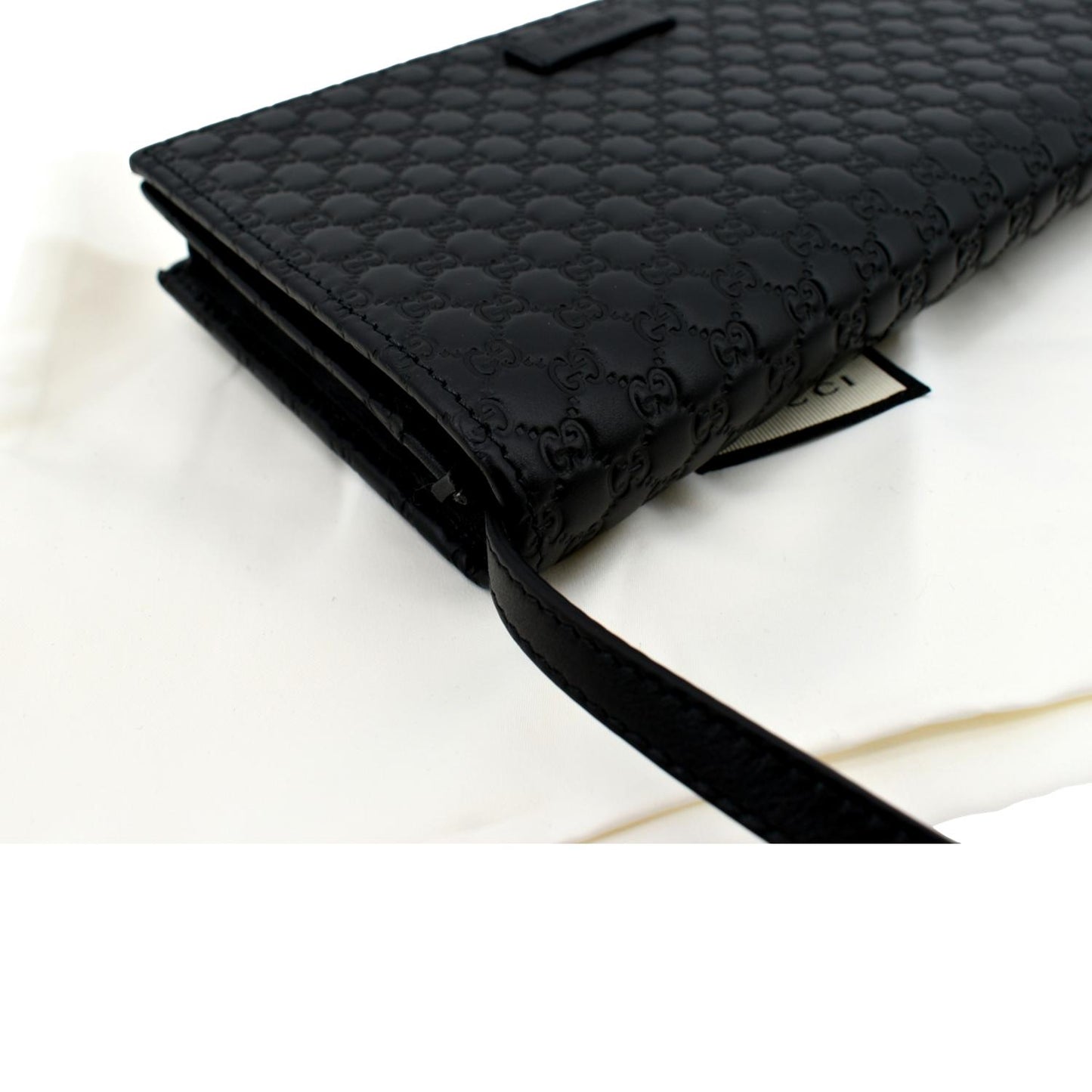 GUCCI Micro GG Leather Crossbody Wallet Black 466507