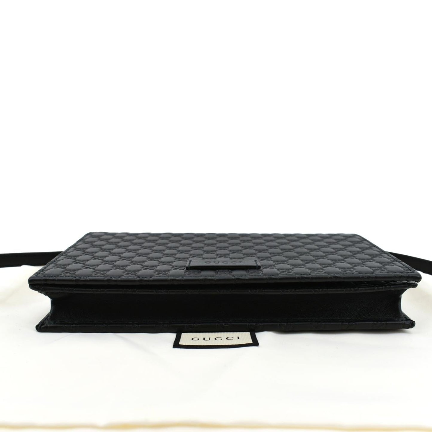 GUCCI Micro GG Leather Crossbody Wallet Black 466507