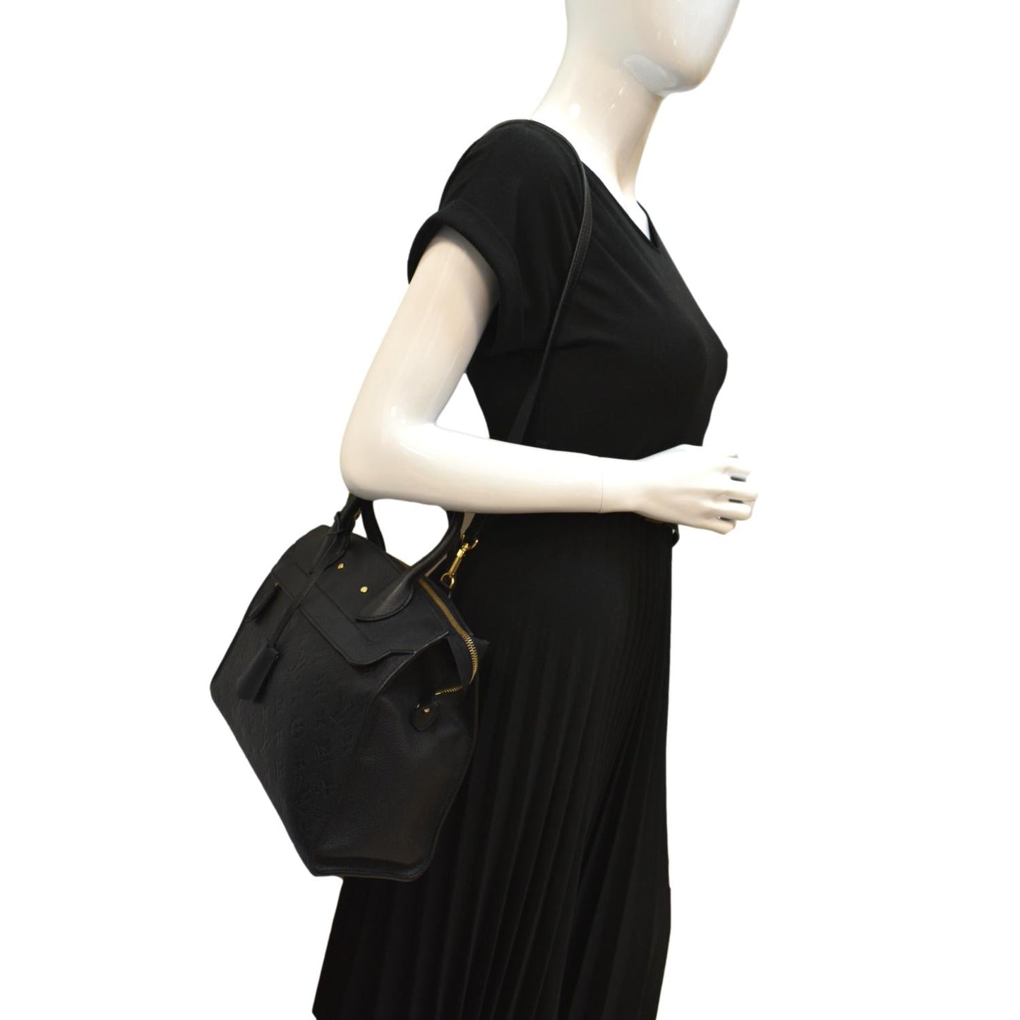 LOUIS VUITTON Pont Neuf MM Monogram Empreinte Leather Shoulder Bag Black