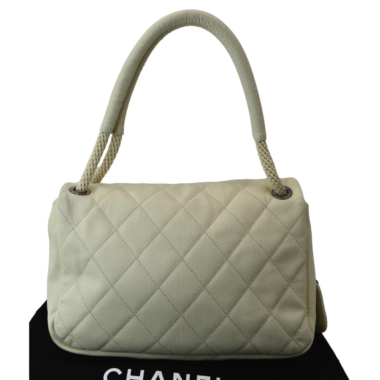 CHANEL Rope Handle Flap Chevre Leather Shoulder Bag White