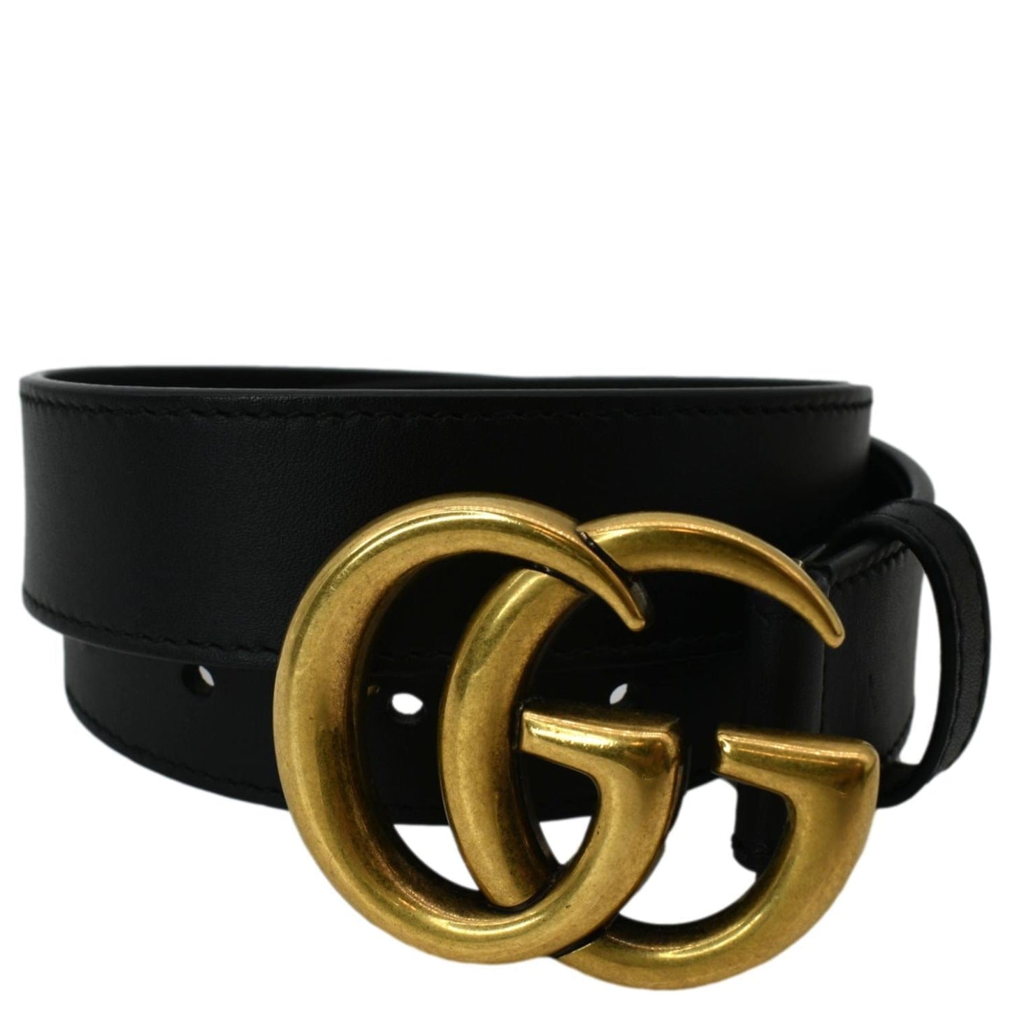 GUCCI Double G Buckle Leather Belt Black 414516