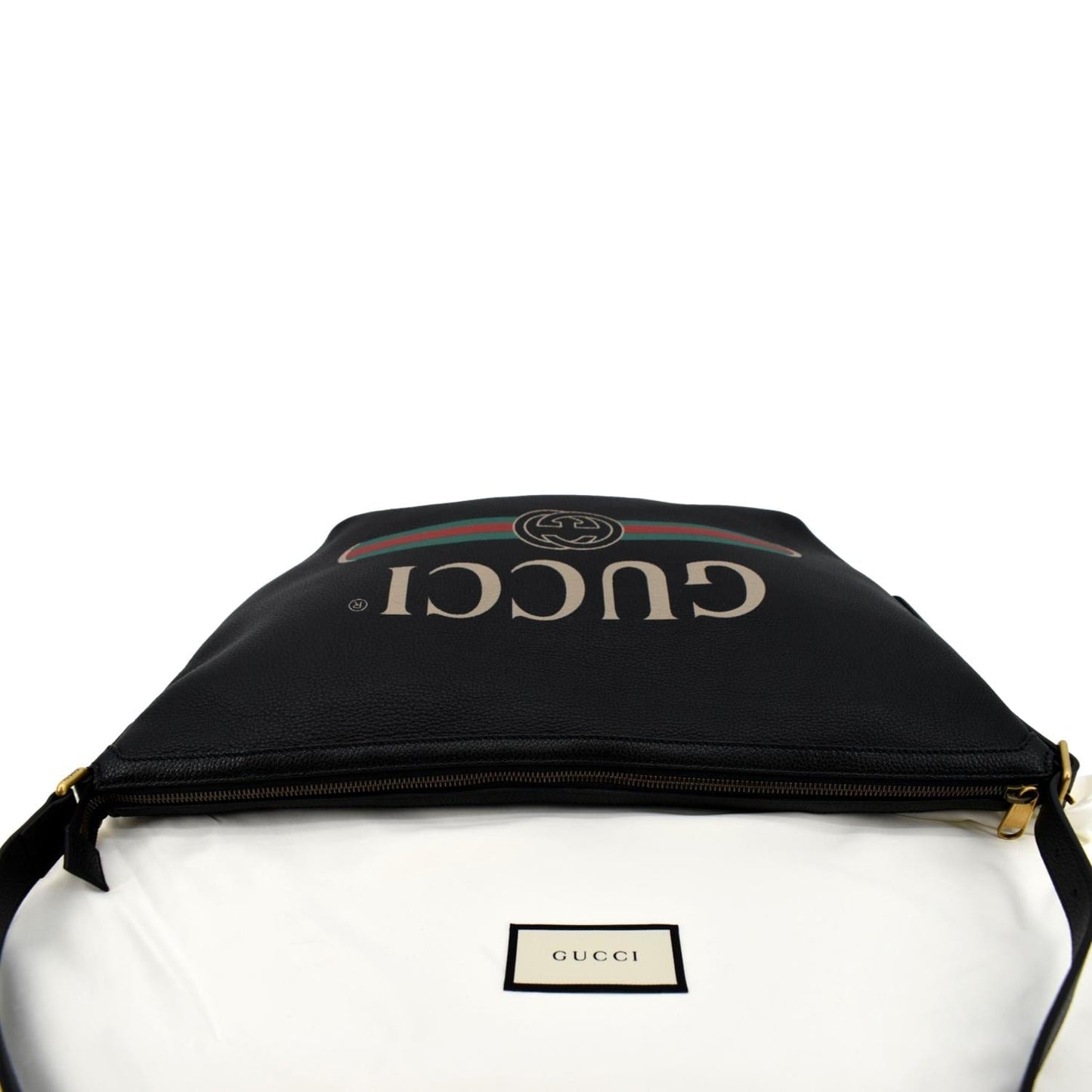 GUCCI Half Moon Logo Calfskin Leather Hobo Shoulder Bag Black 523588