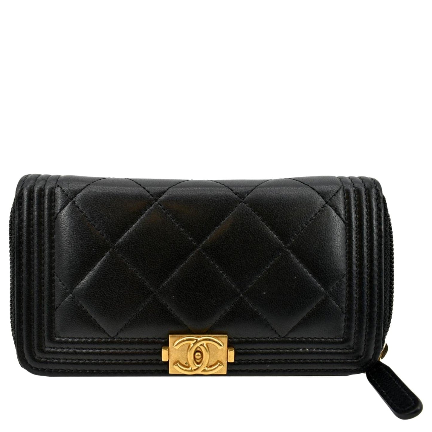 CHANEL Small Boy Lambskin Zip Around Wallet Black