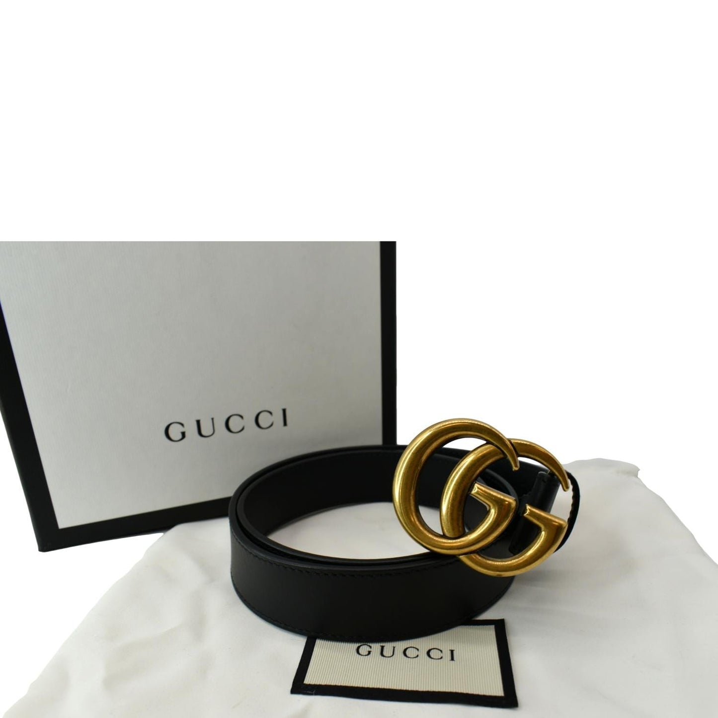 GUCCI Double G Buckle Leather Belt Black 414516