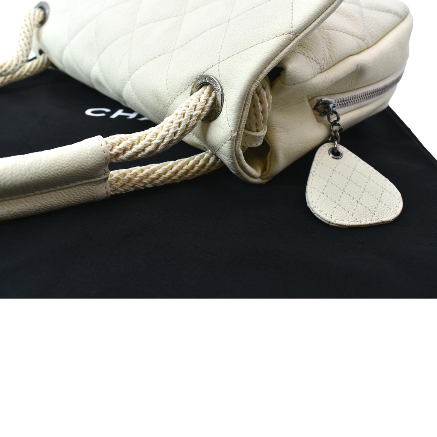 CHANEL Rope Handle Flap Chevre Leather Shoulder Bag White