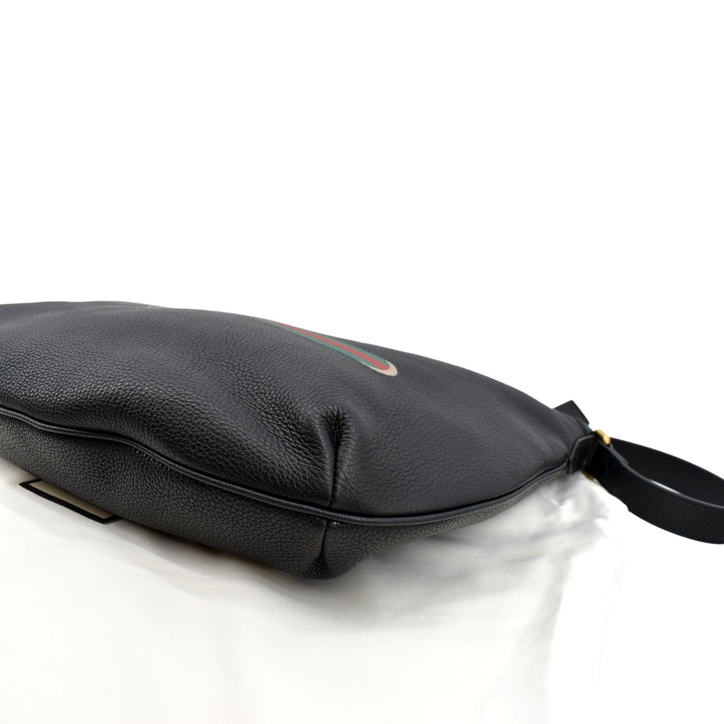 GUCCI Half Moon Logo Calfskin Leather Hobo Shoulder Bag Black 523588