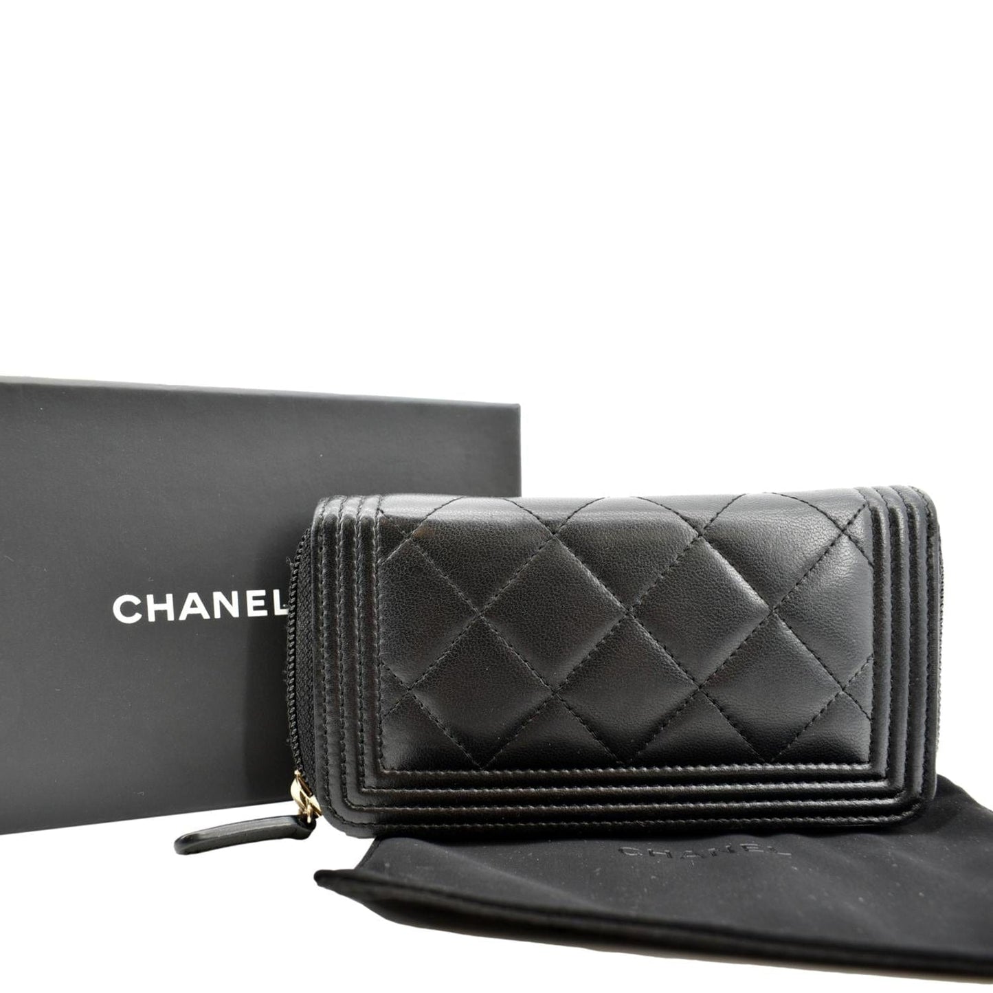 CHANEL Small Boy Lambskin Zip Around Wallet Black