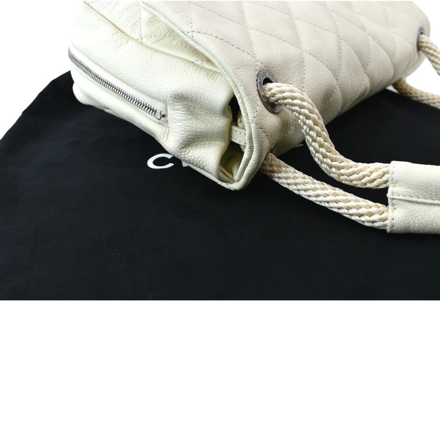 CHANEL Rope Handle Flap Chevre Leather Shoulder Bag White