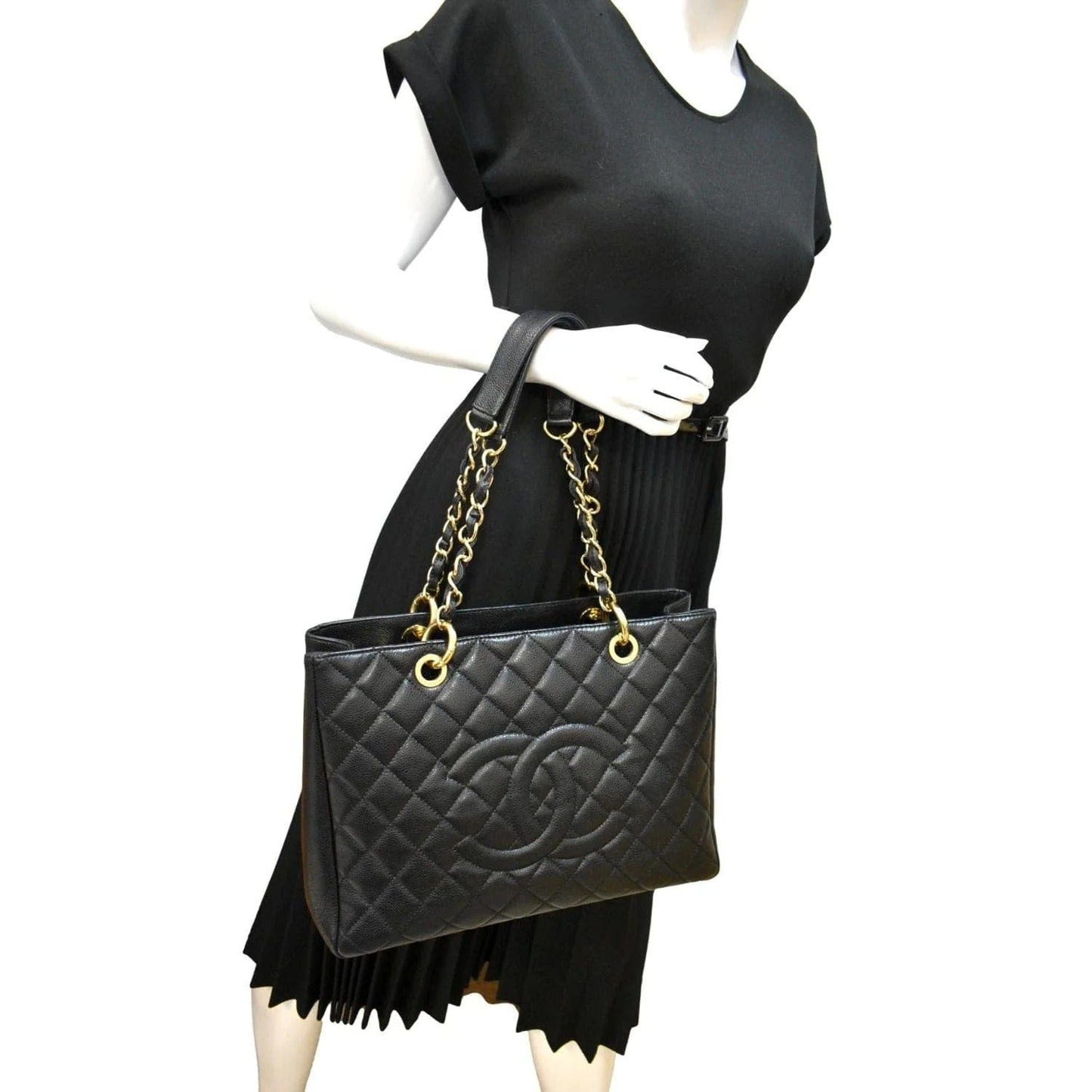 CHANEL Grand Shopping Caviar Leather GST Tote Bag Black
