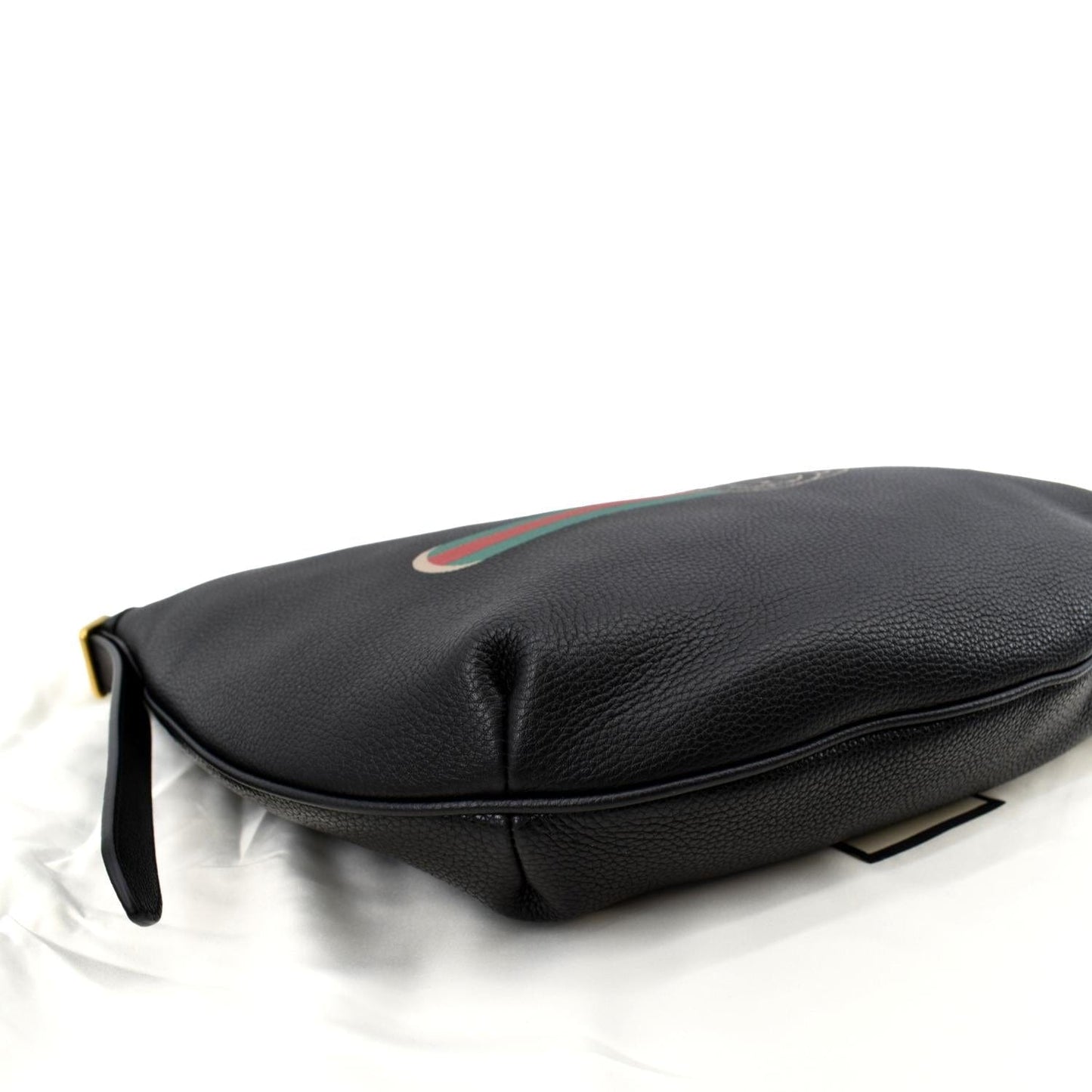 GUCCI Half Moon Logo Calfskin Leather Hobo Shoulder Bag Black 523588