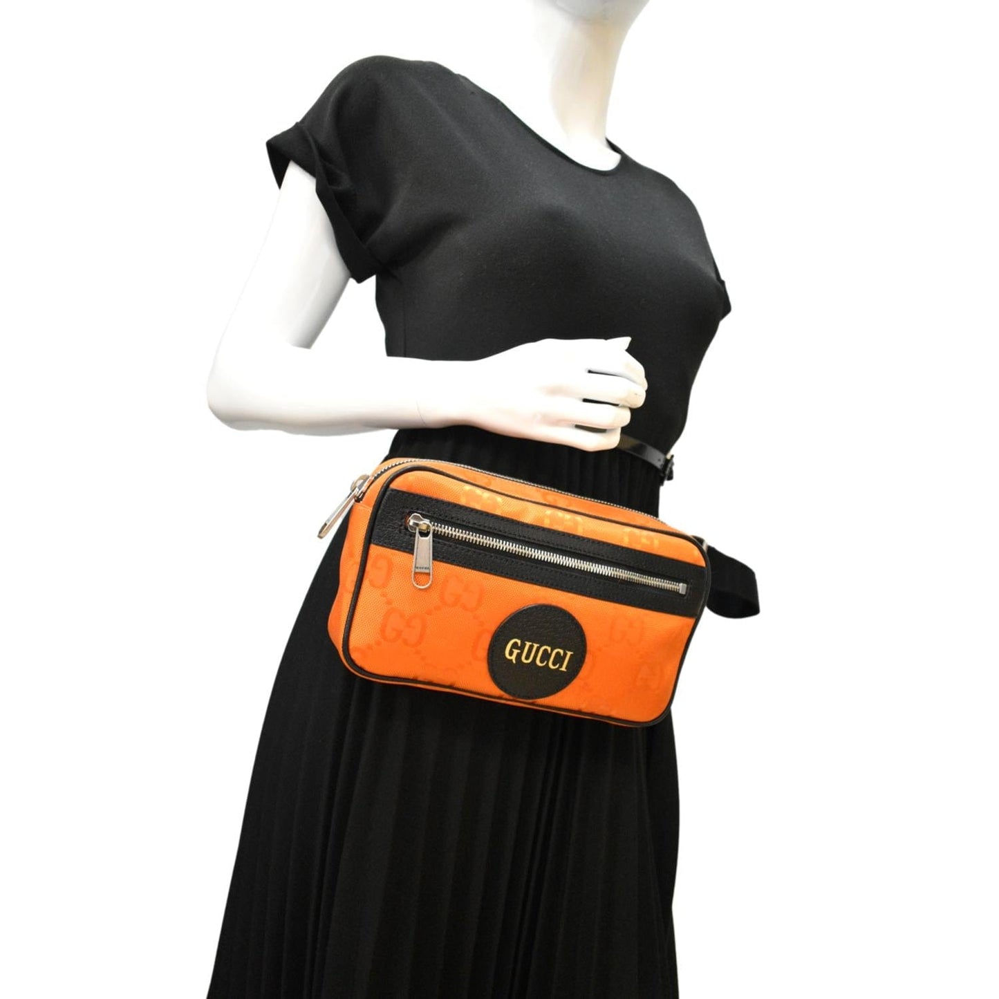 GUCCI Of The Grid Nylon Leather Belt Bag Orange 631341