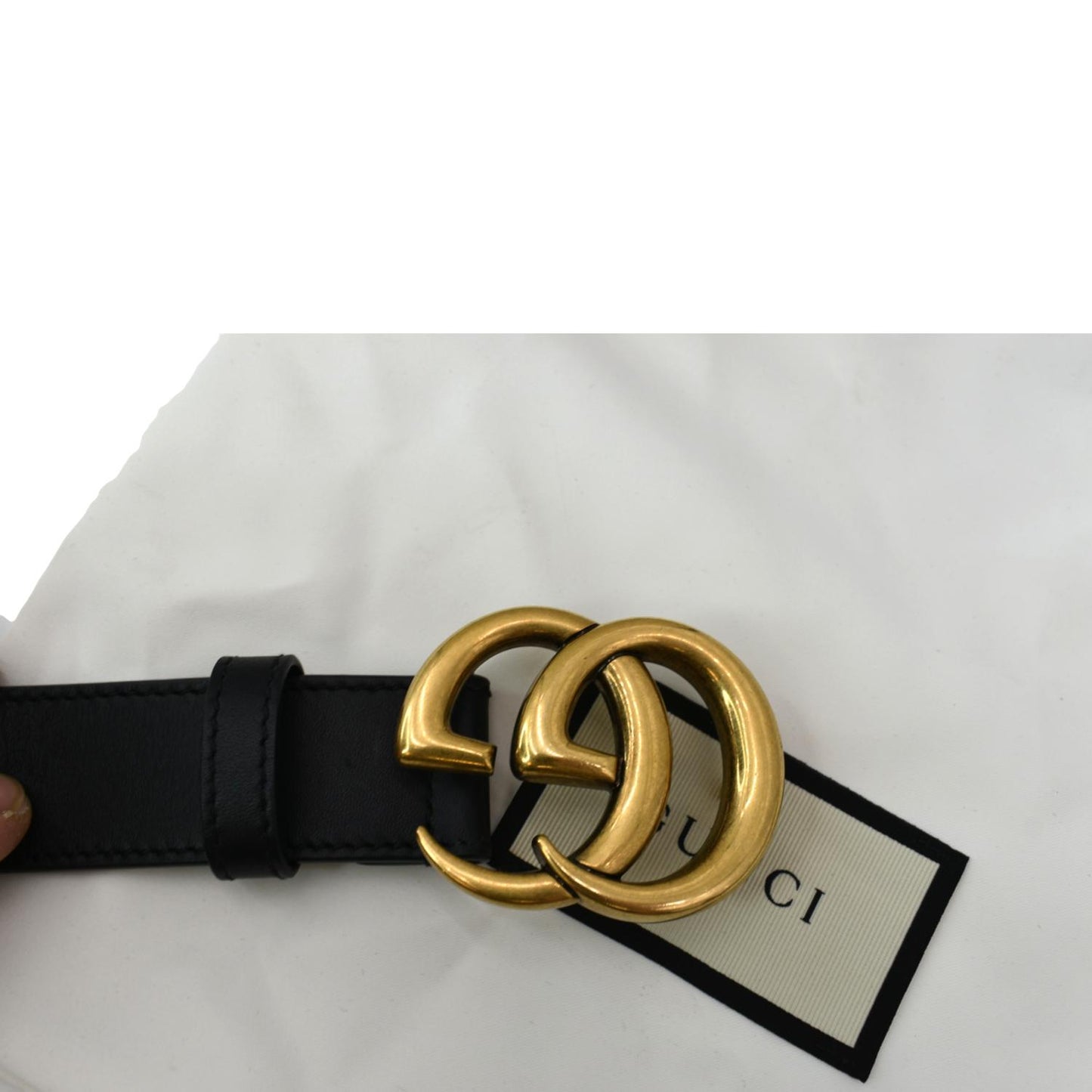 GUCCI Double G Buckle Leather Belt Black 414516