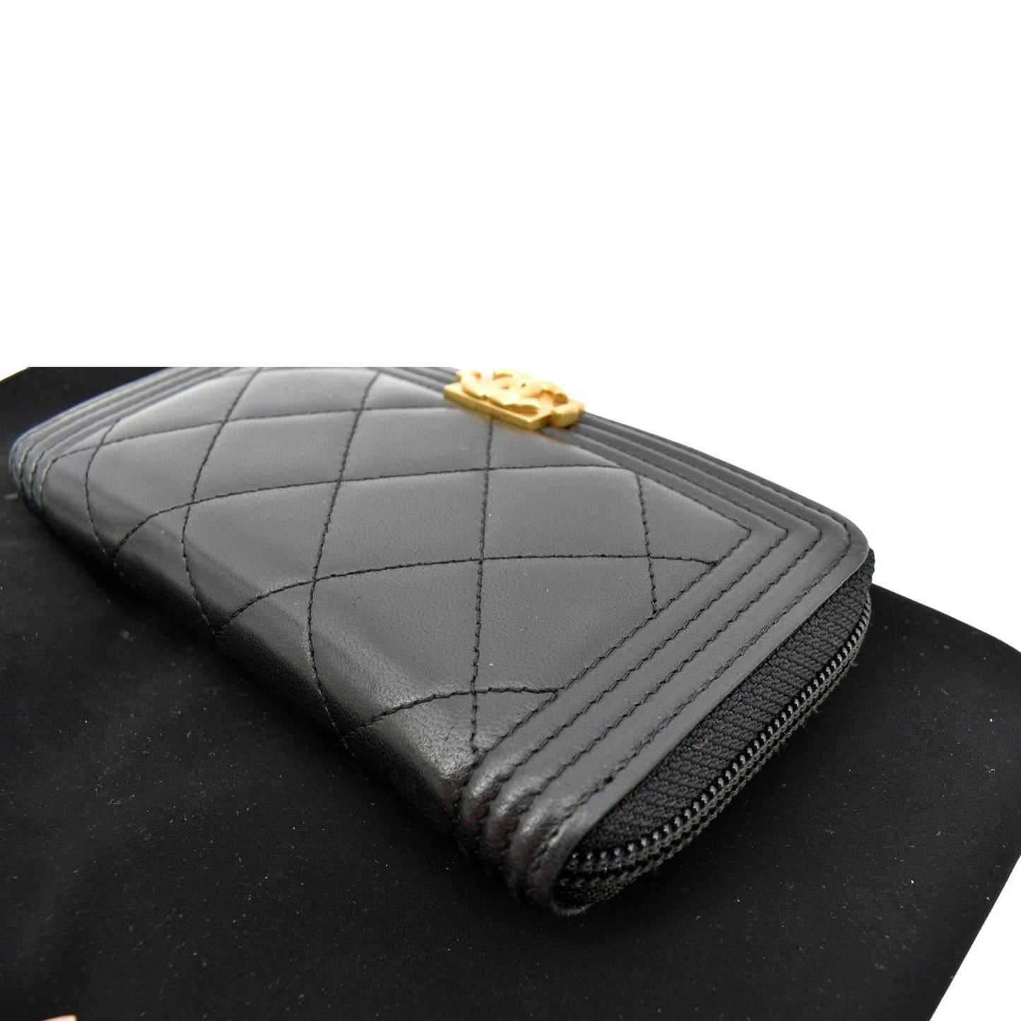 CHANEL Small Boy Lambskin Zip Around Wallet Black