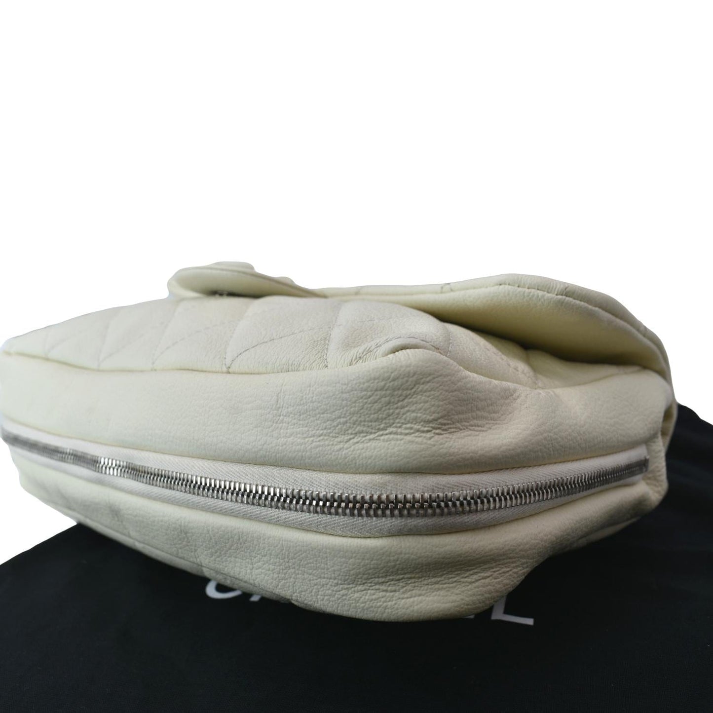 CHANEL Rope Handle Flap Chevre Leather Shoulder Bag White