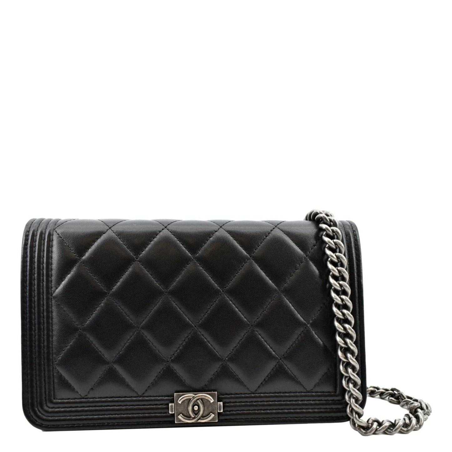 CHANEL Boy Woc Lambskin Leather Wallet On Chain Clutch Bag Black