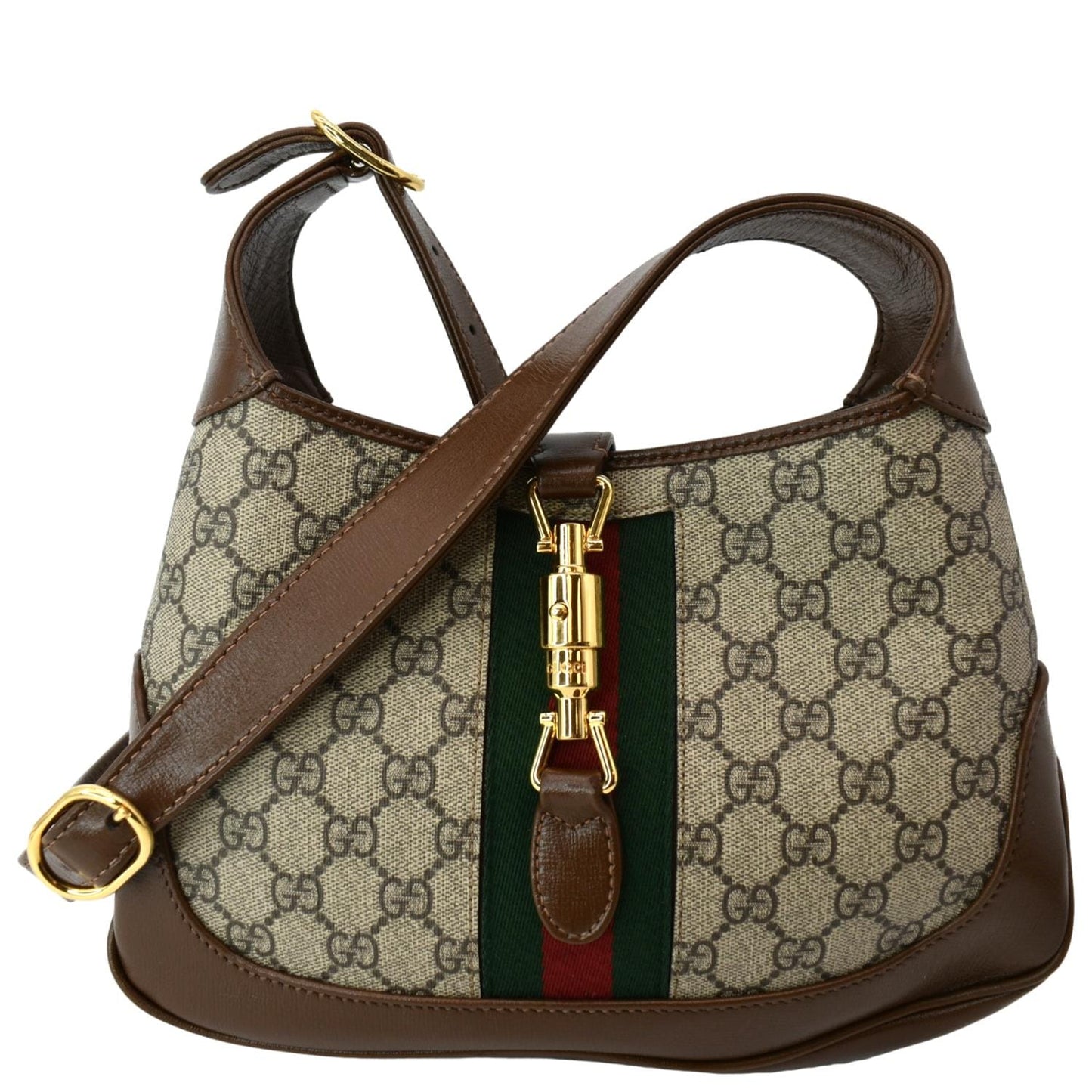 GUCCI Jackie 1961 Small GG Supreme Canvas Leather Shoulder Bag Beige 636706