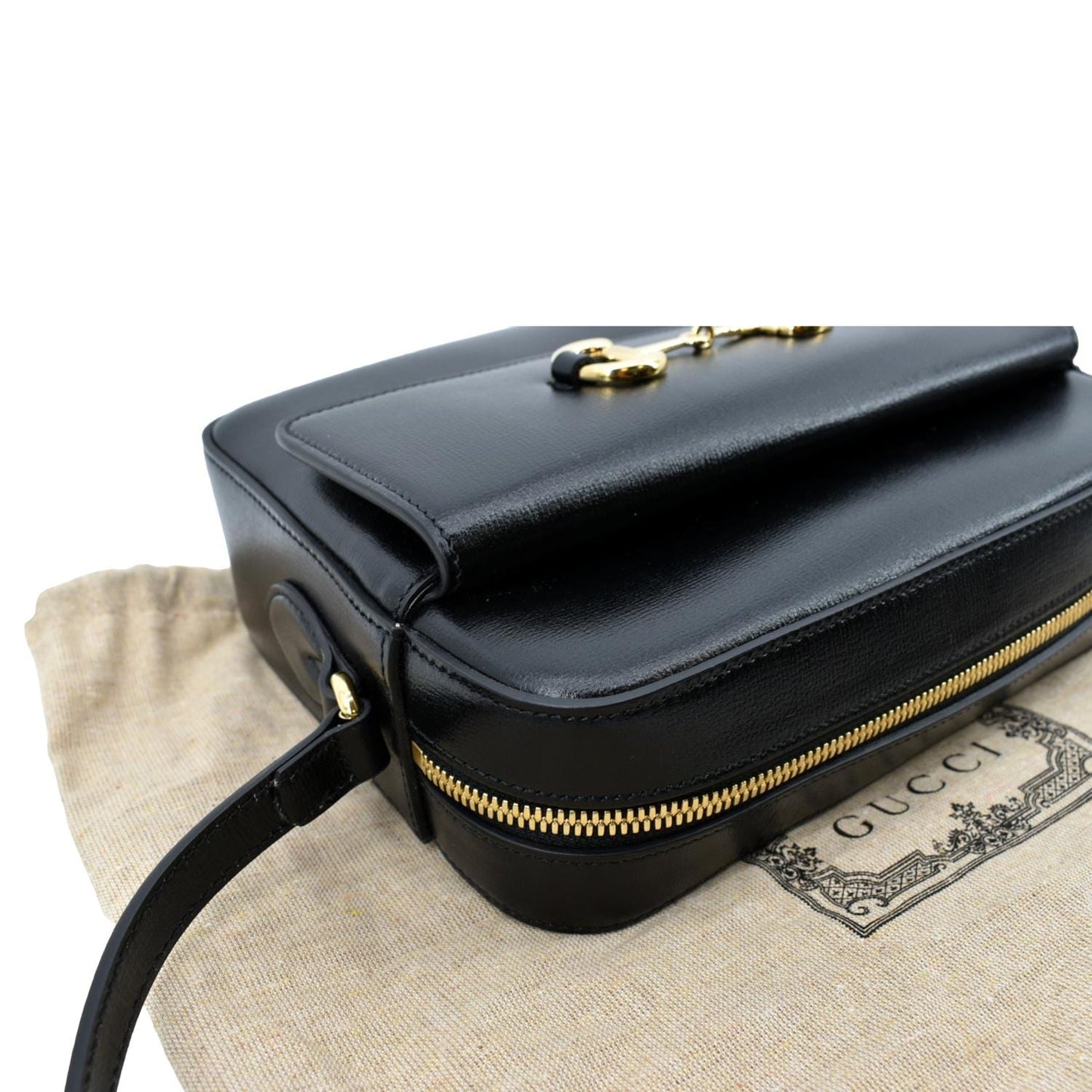 GUCCI Horsebit 1955 Small Leather Shoulder Bag Black 645454