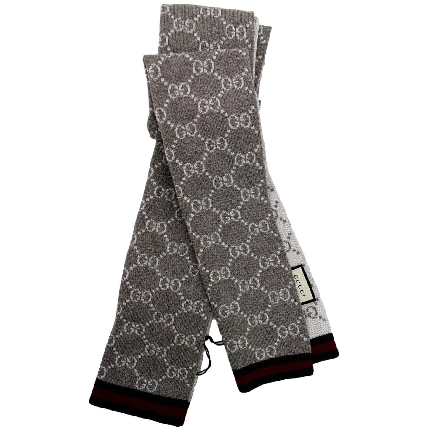 GUCCI GG Graphite Wool Scarf Light Grey 325806