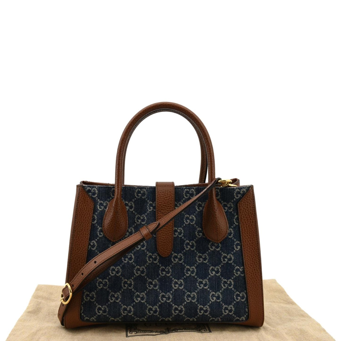 GUCCI Jackie 1961 Medium Jacquard Denim Tote Bag Dark Blue 649016